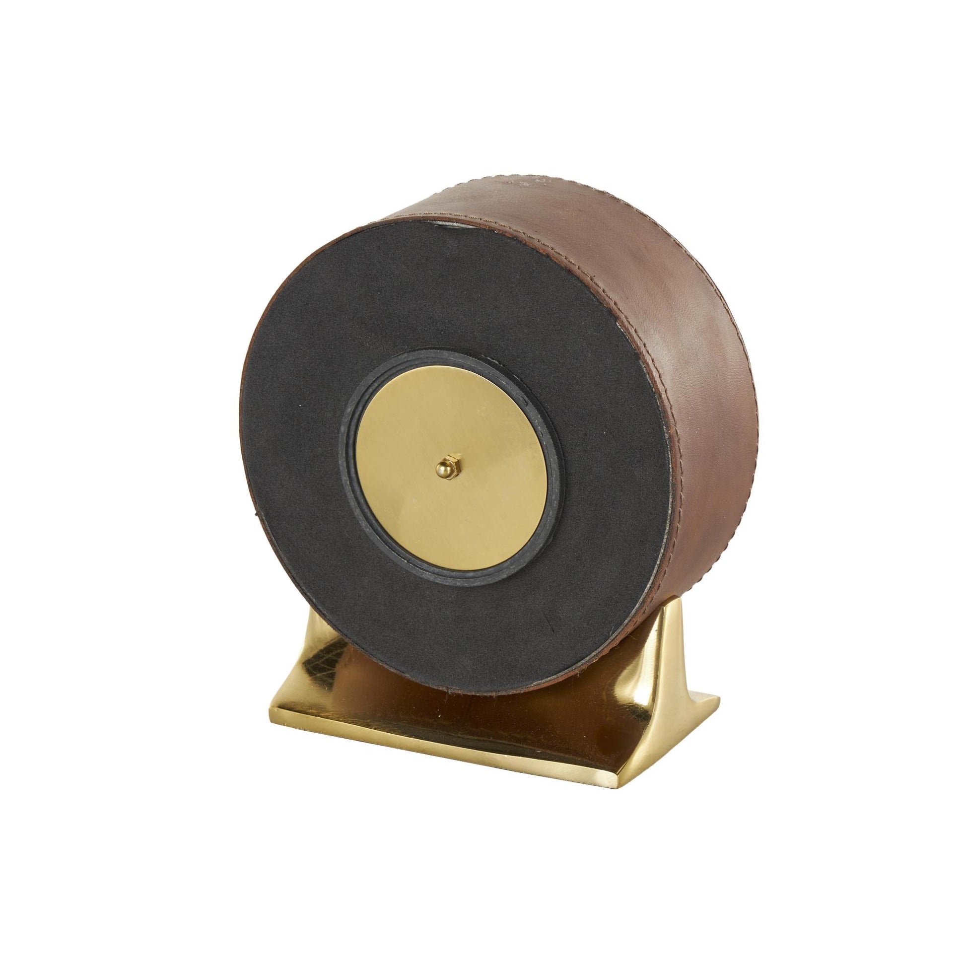Faux Leather Round Decorative Clock with Silver Rectangular Base