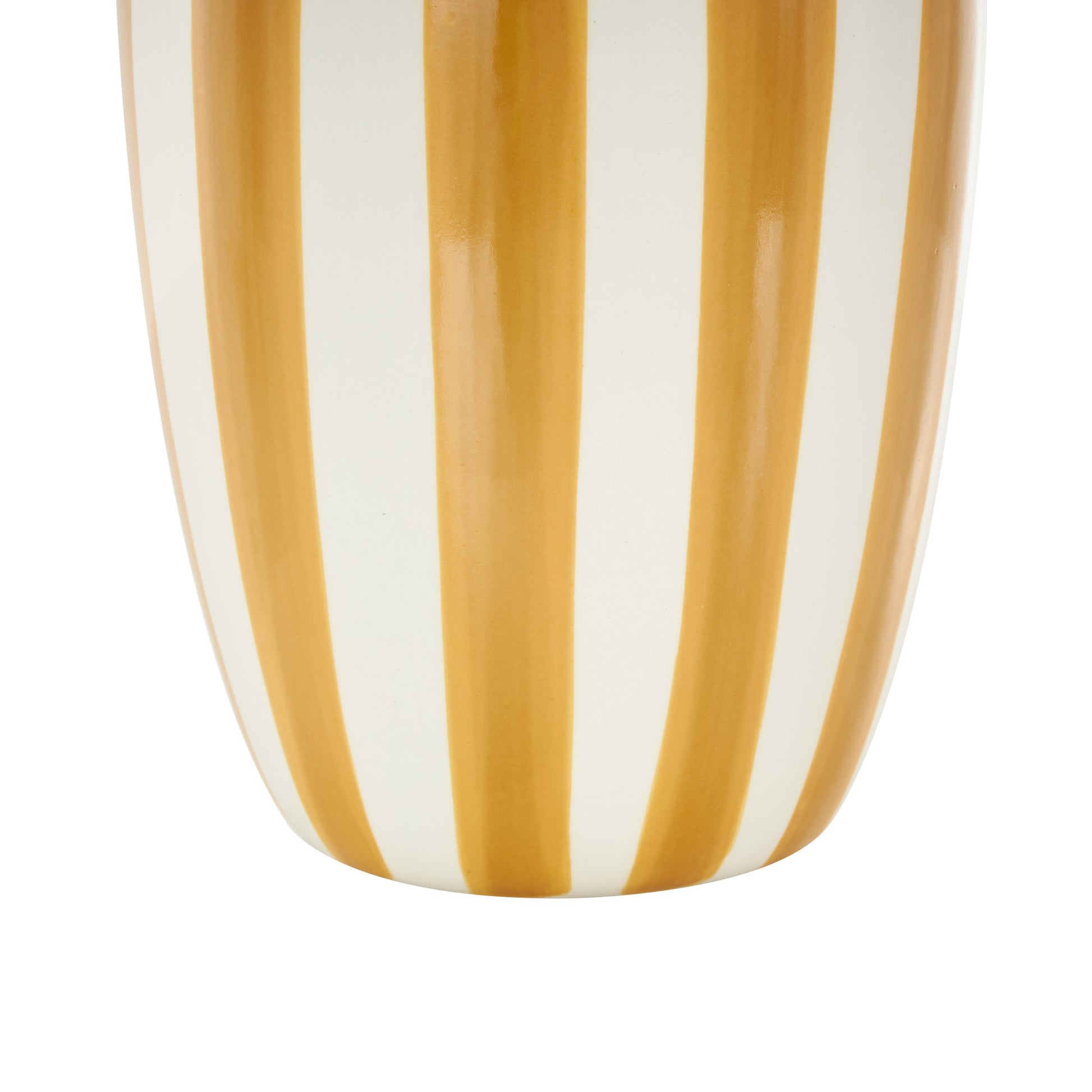 Ceramic Round Wide Decorative Vase with Teal Vertical Stripes 6" x 6" x 10"