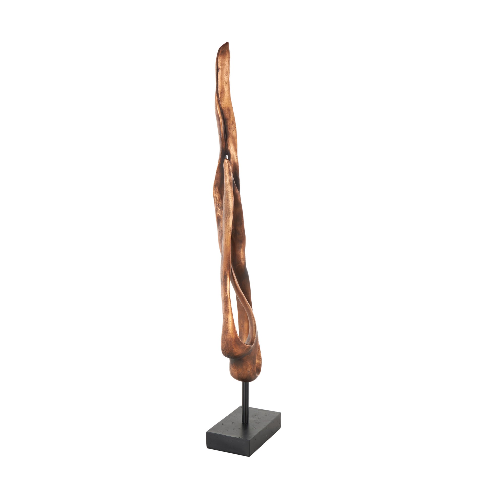 Abstract Bronze Polystone Abstract Decorative Sculpture with Rectangle Black Base