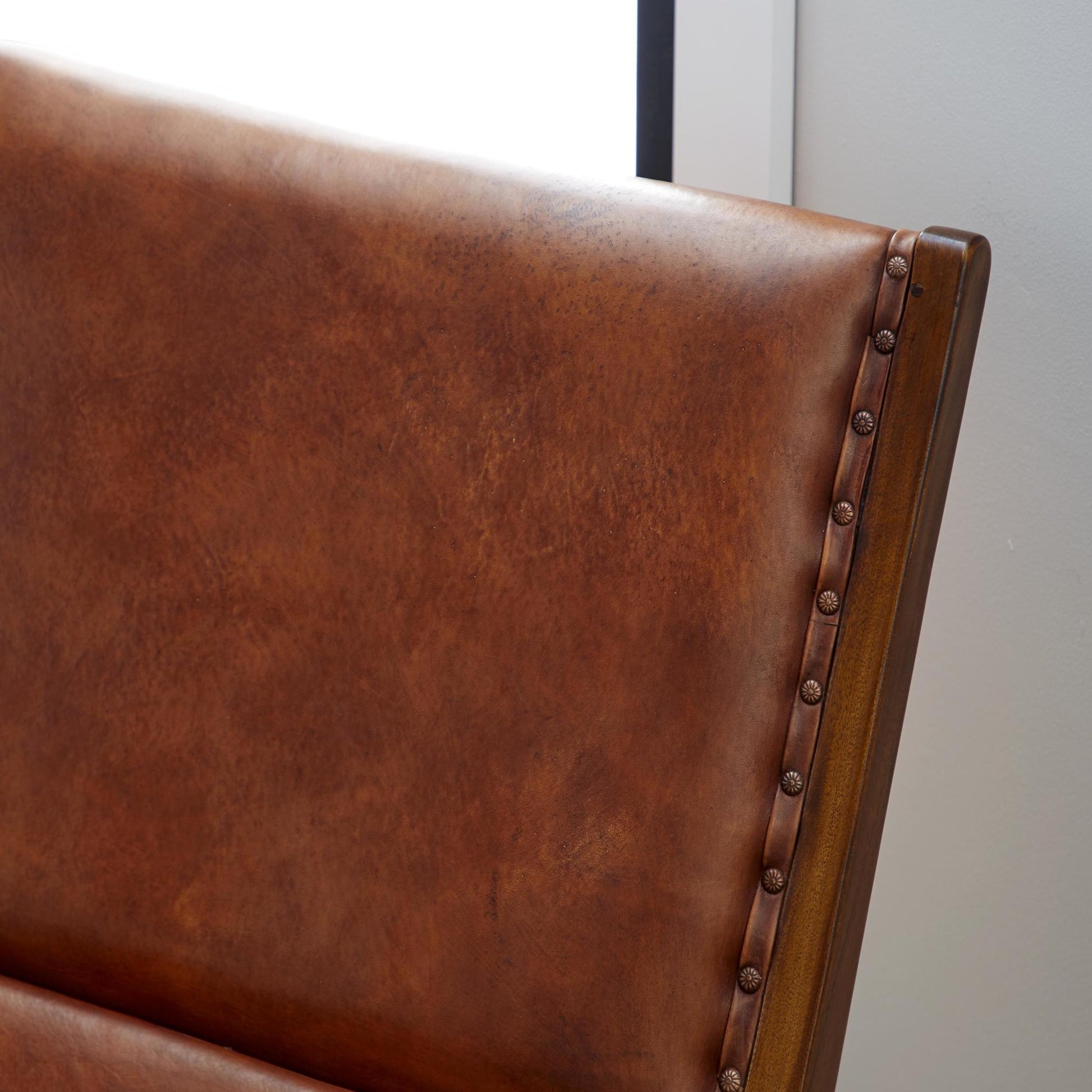 Teak Wood Handmade Upholstered Leather Accent Chair with Ottoman