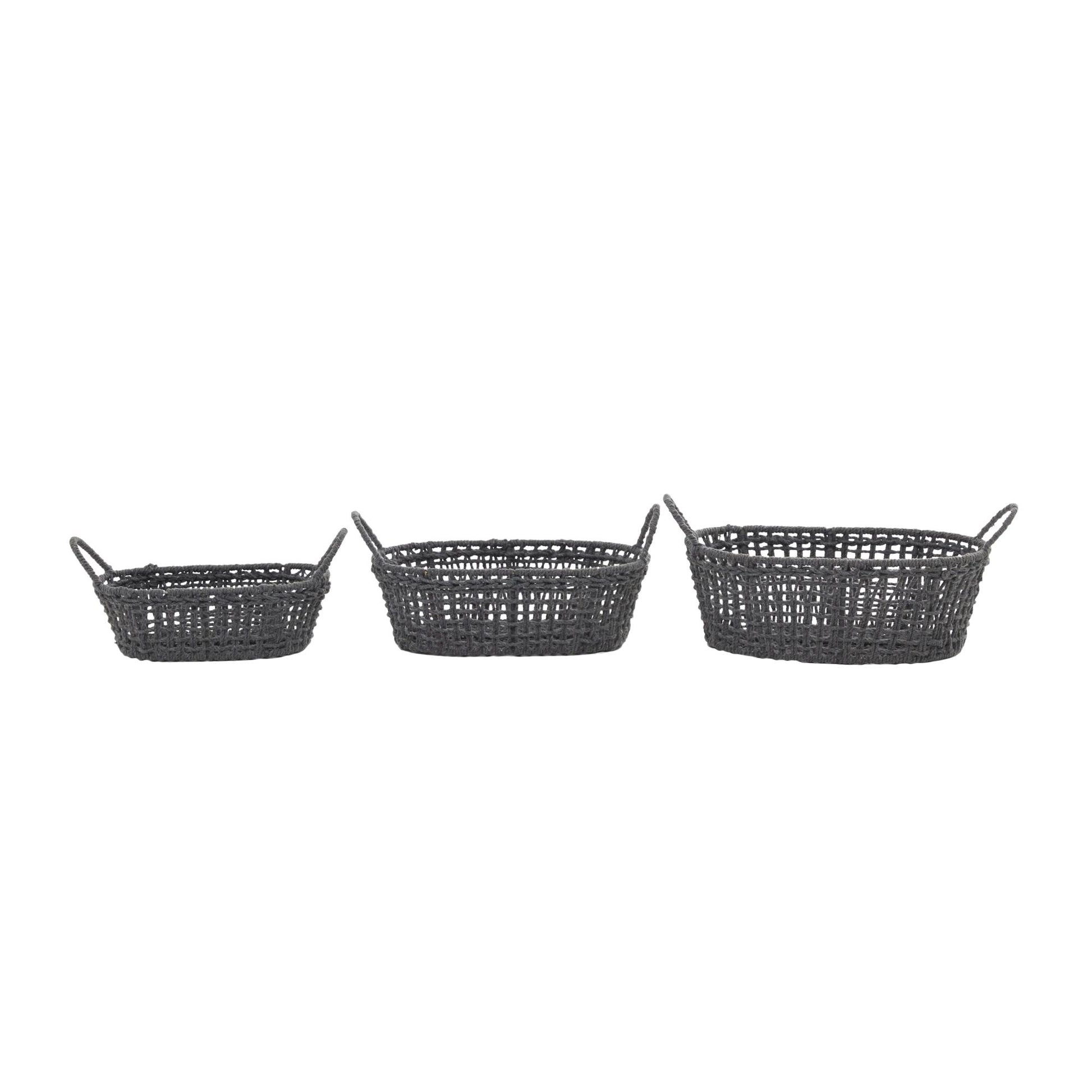 Set of 3 Cotton Fabric Handmade Decorative and Functional Storage Basket with Handles