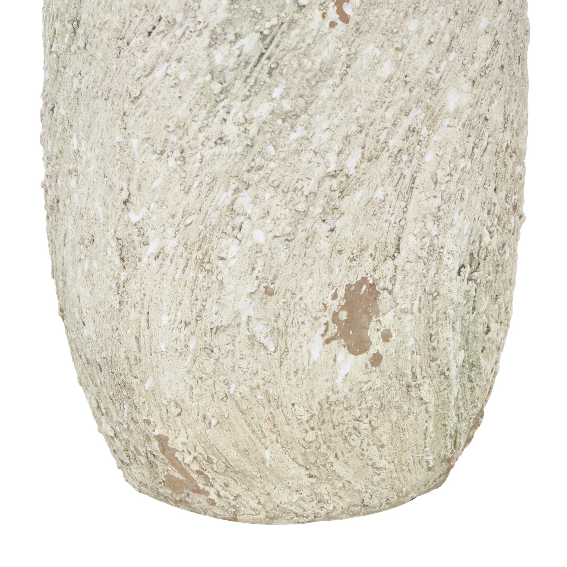 Cream Magnesium Oxide Antique Textured Amphora Decorative Vase with 2 Small Handles