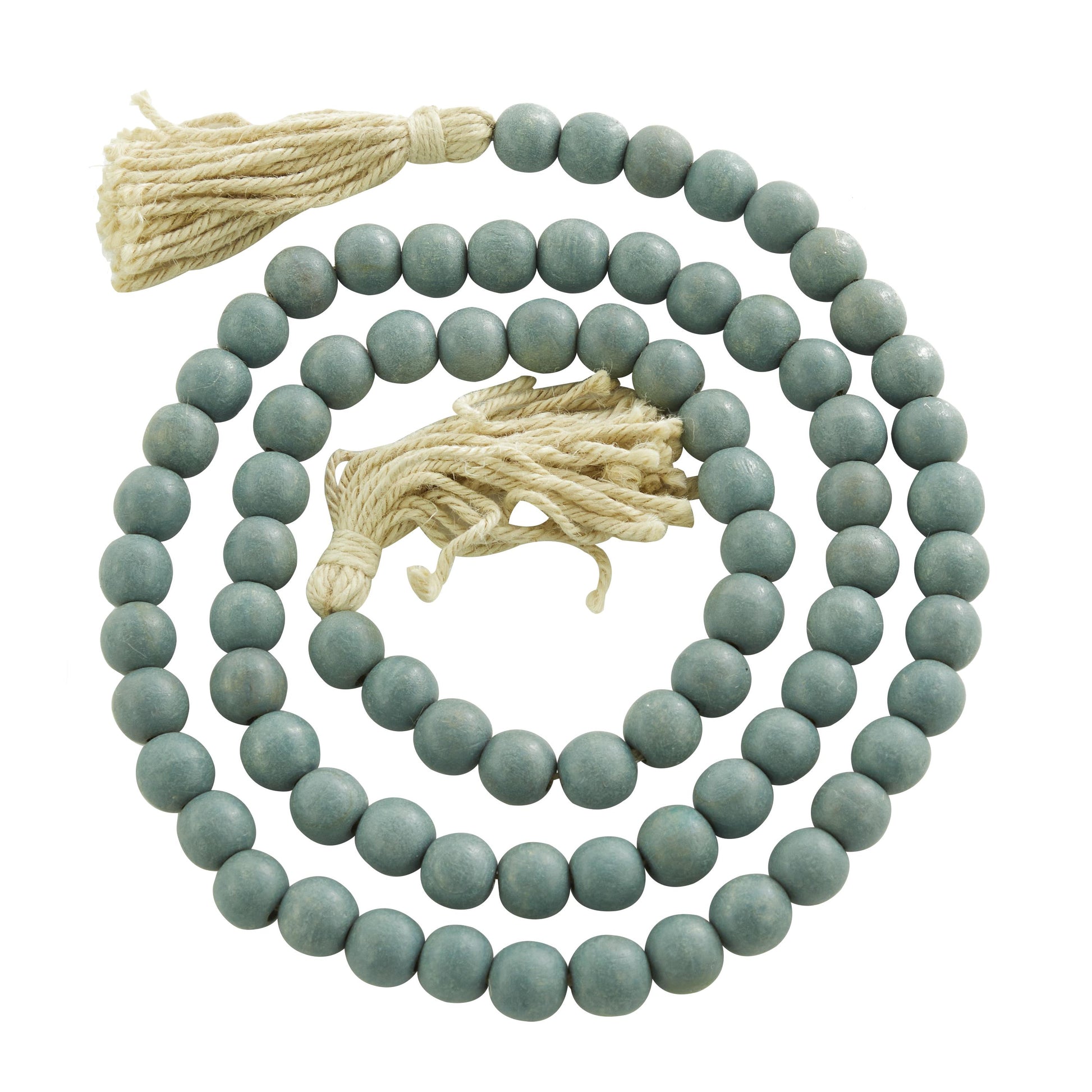 Mango Wood Handmade Round Long Carved Beaded Garland with Tassel
