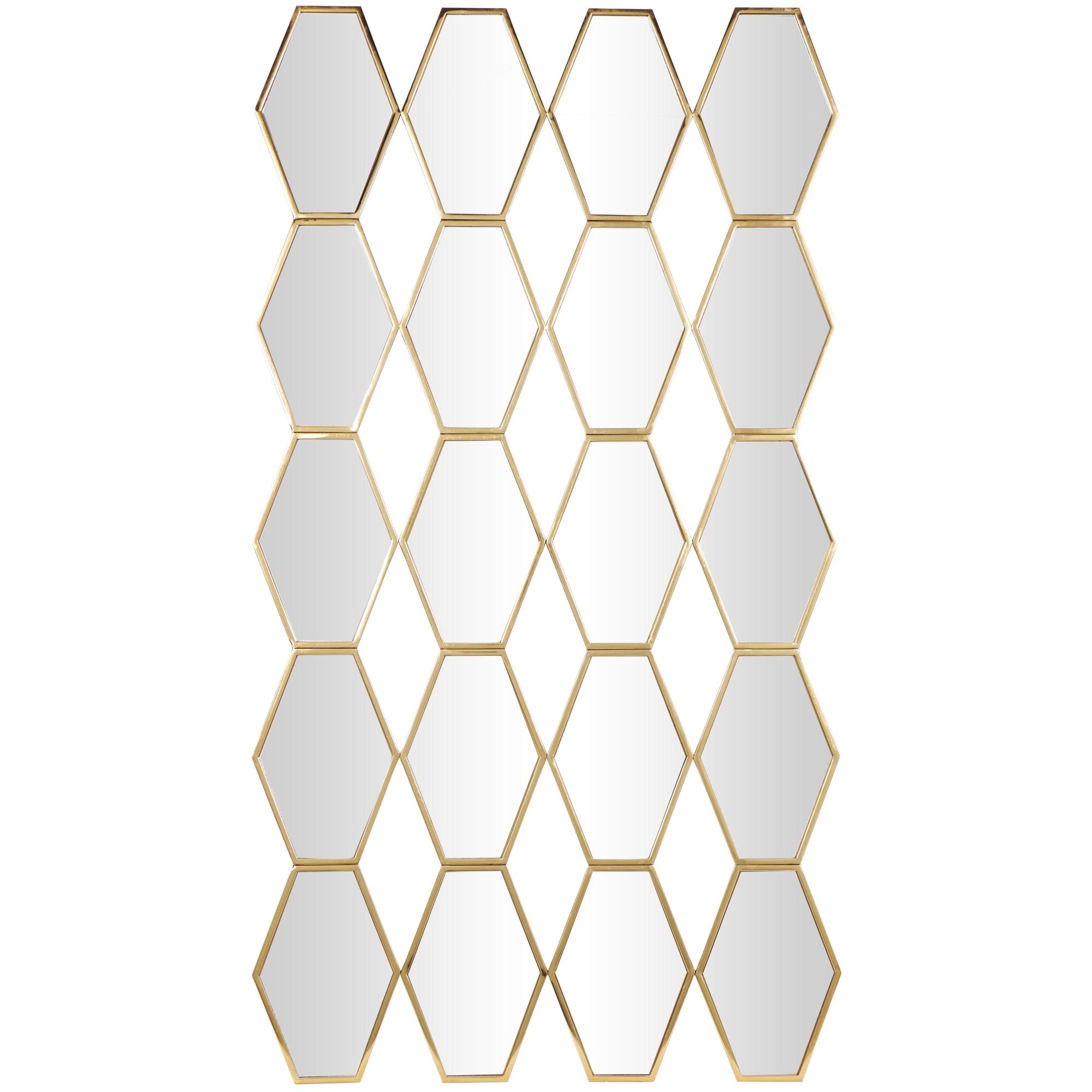 Geometric Gold Metal Room Wall Mirror with Diamond and Hexagon Shaped Mirrors