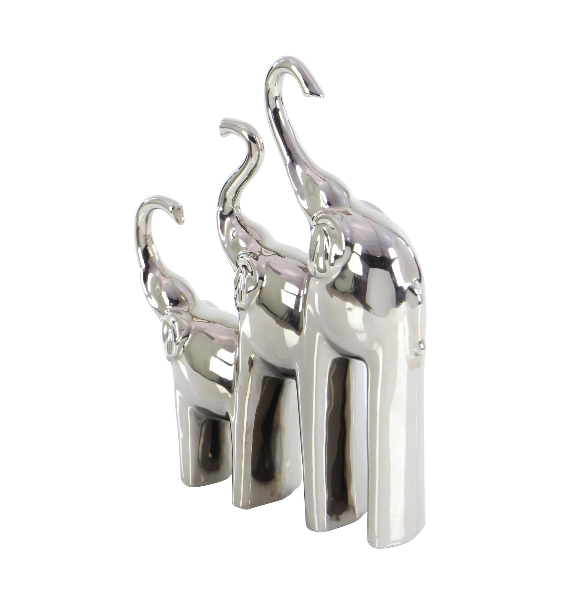 Elephant Silver Ceramic Decorative Sculpture