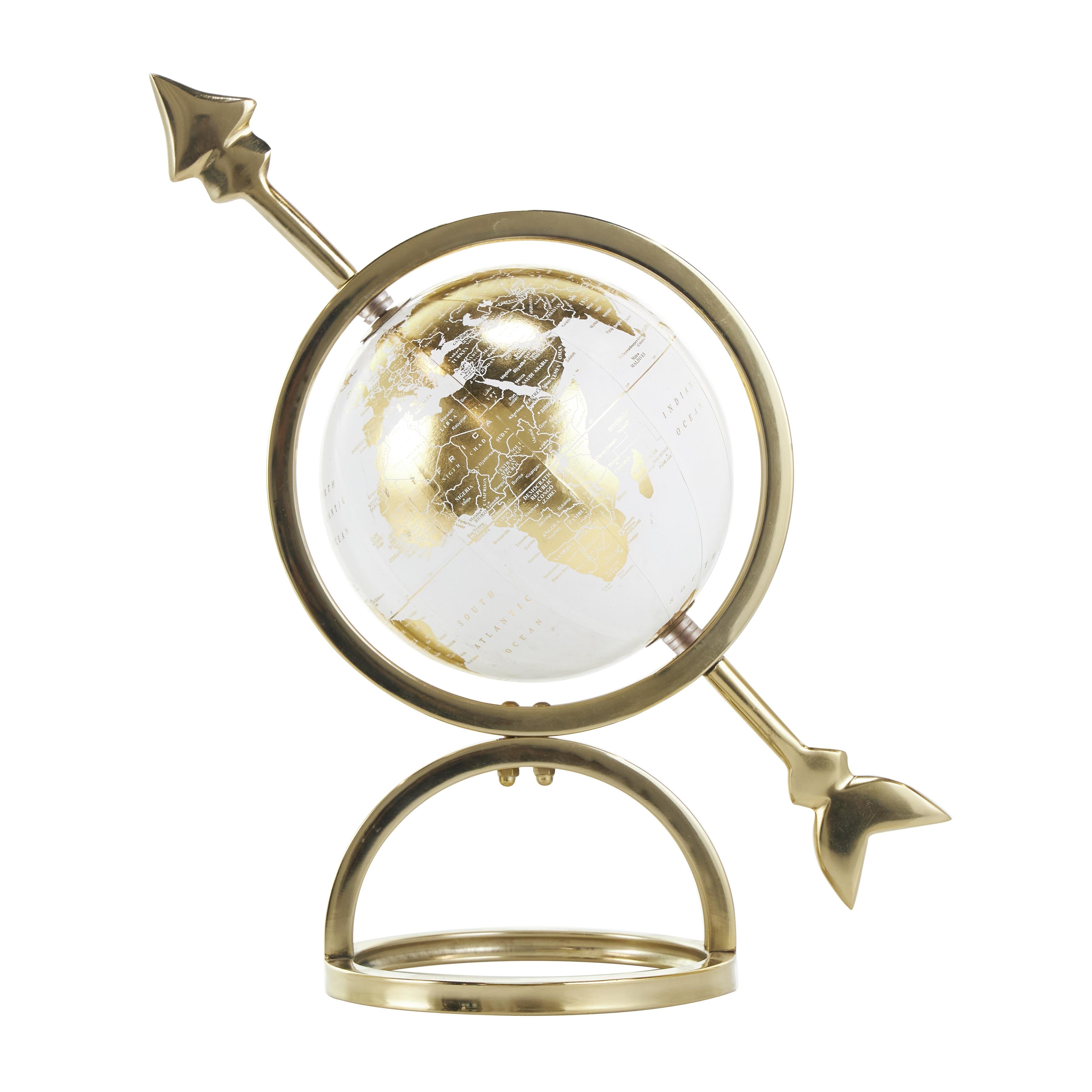 Armillary Gold Aluminum Metal Educational/Geographic Earth Globe with White Center