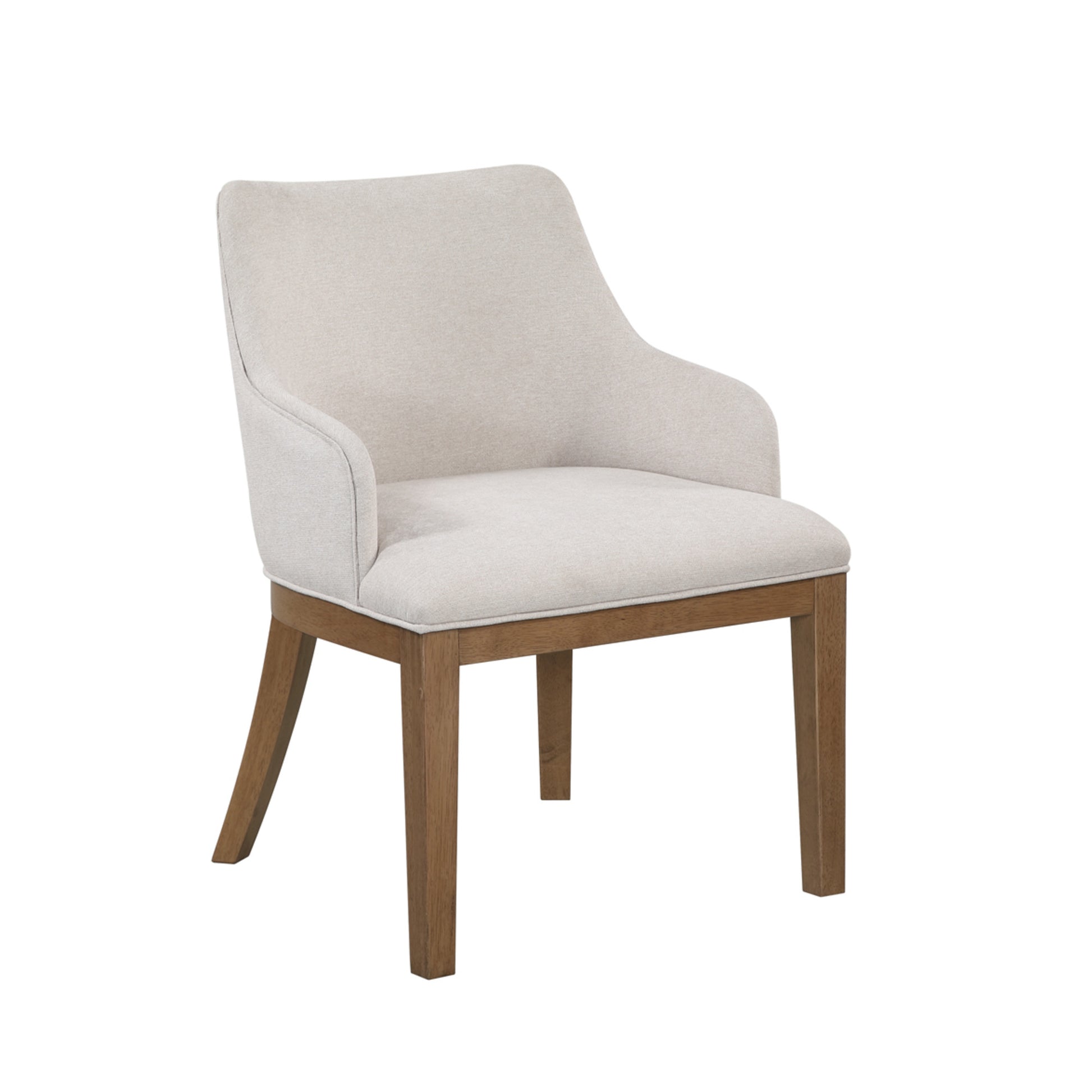 Set of 2 Beige Fabric Kitchen Dining Chair with Brown Wooden Legs