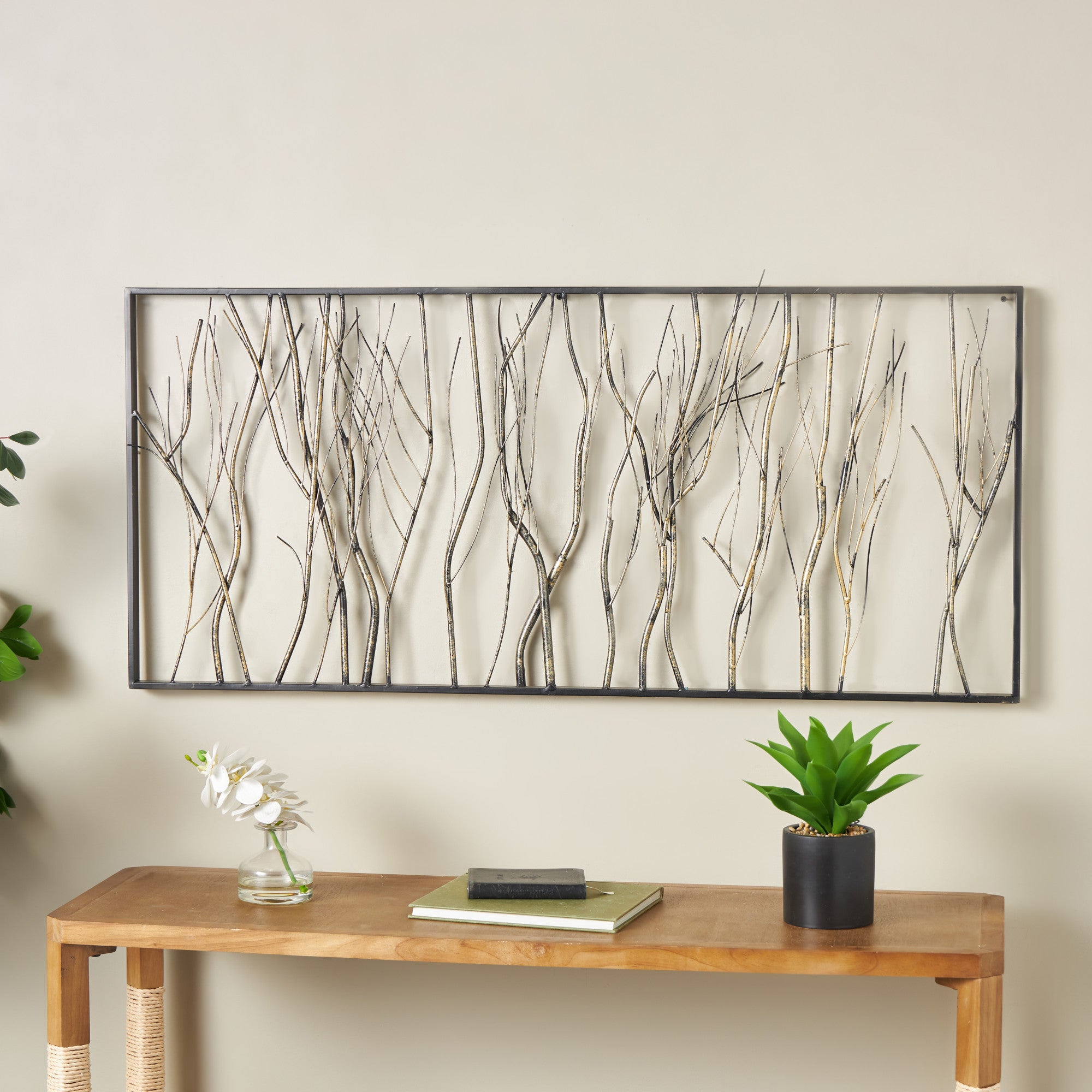 Tree Silver Metal Distressed Dimensional Branch Home Wall Decor with Black Frame