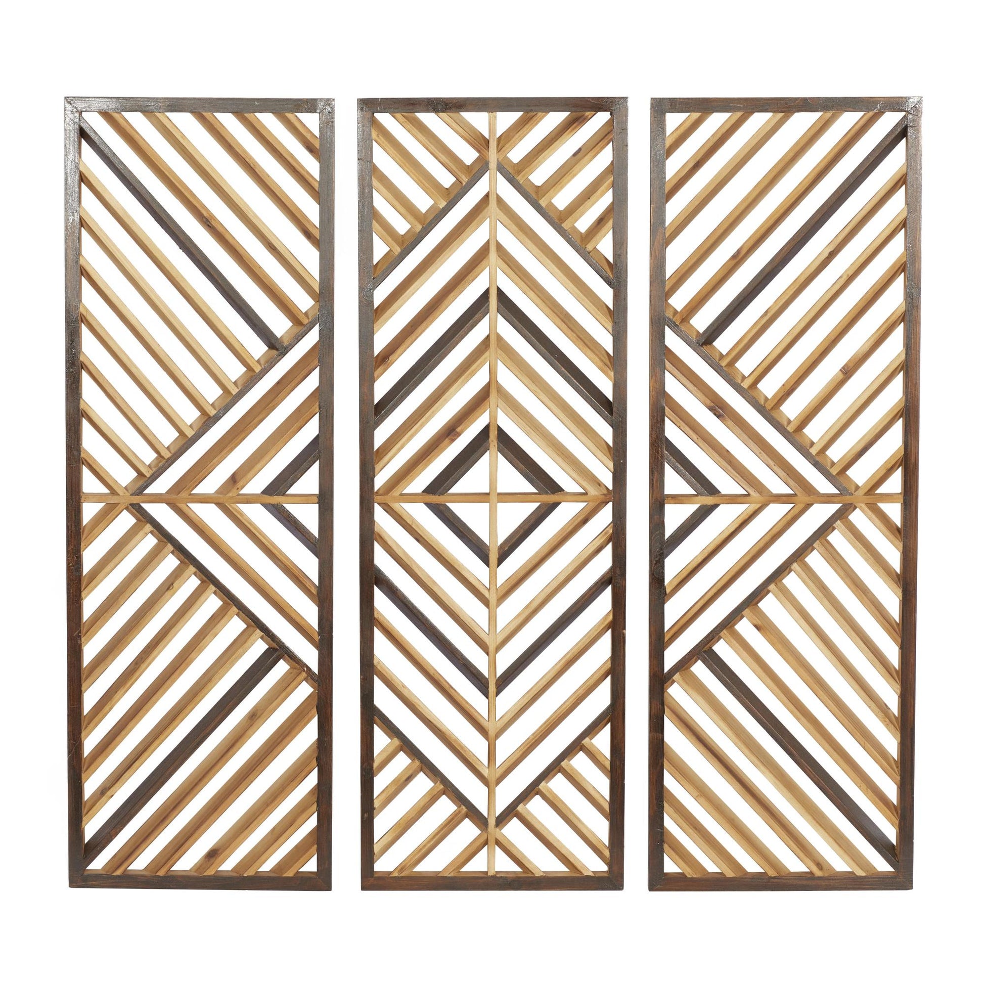 Set of 3 Geometric Brown Wood Slatted Wood Design Home Wall Decor