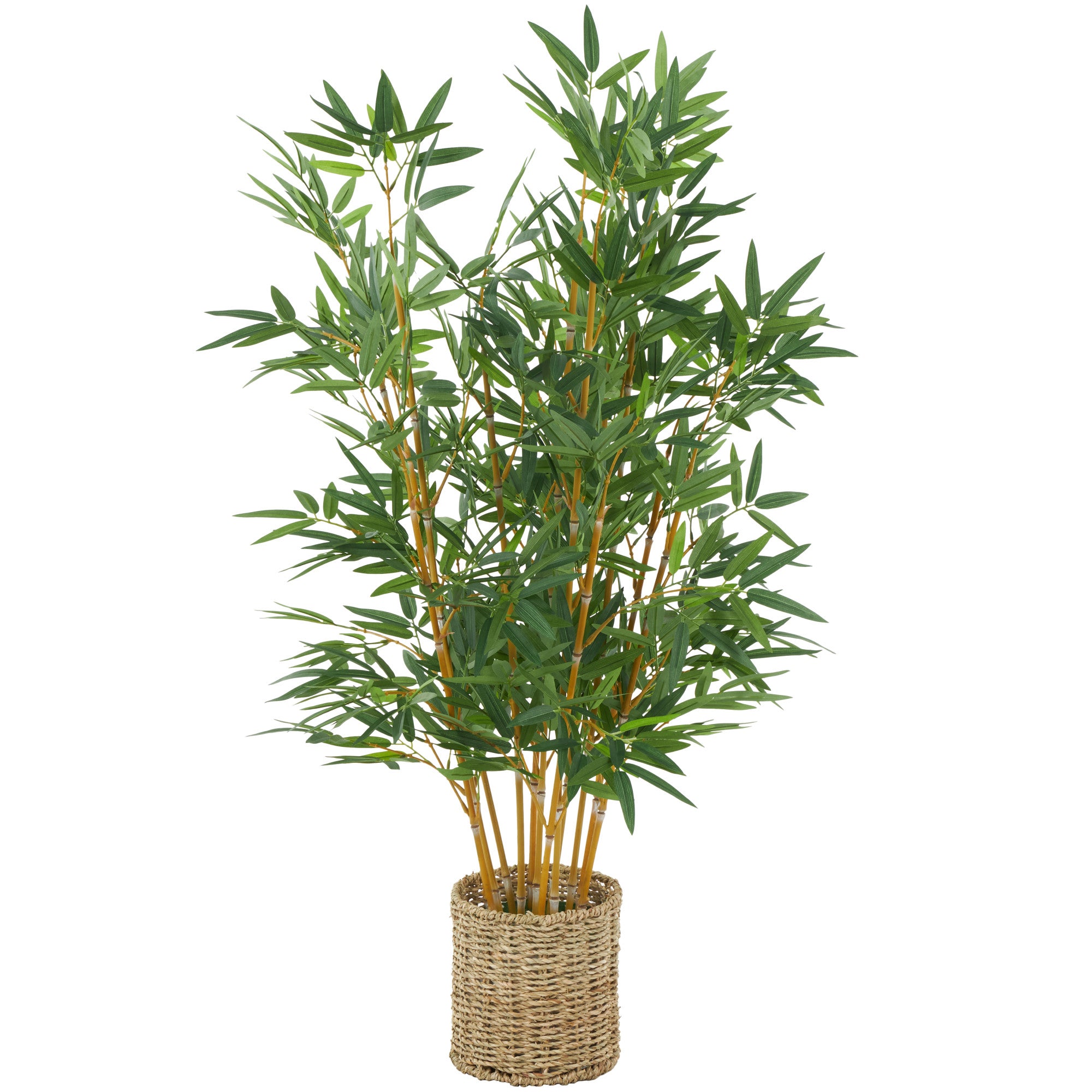 Bamboo Green Faux Foliage Indoor Outdoor Artificial Tree with Realistic Leaves and Brown Seagrass Pot