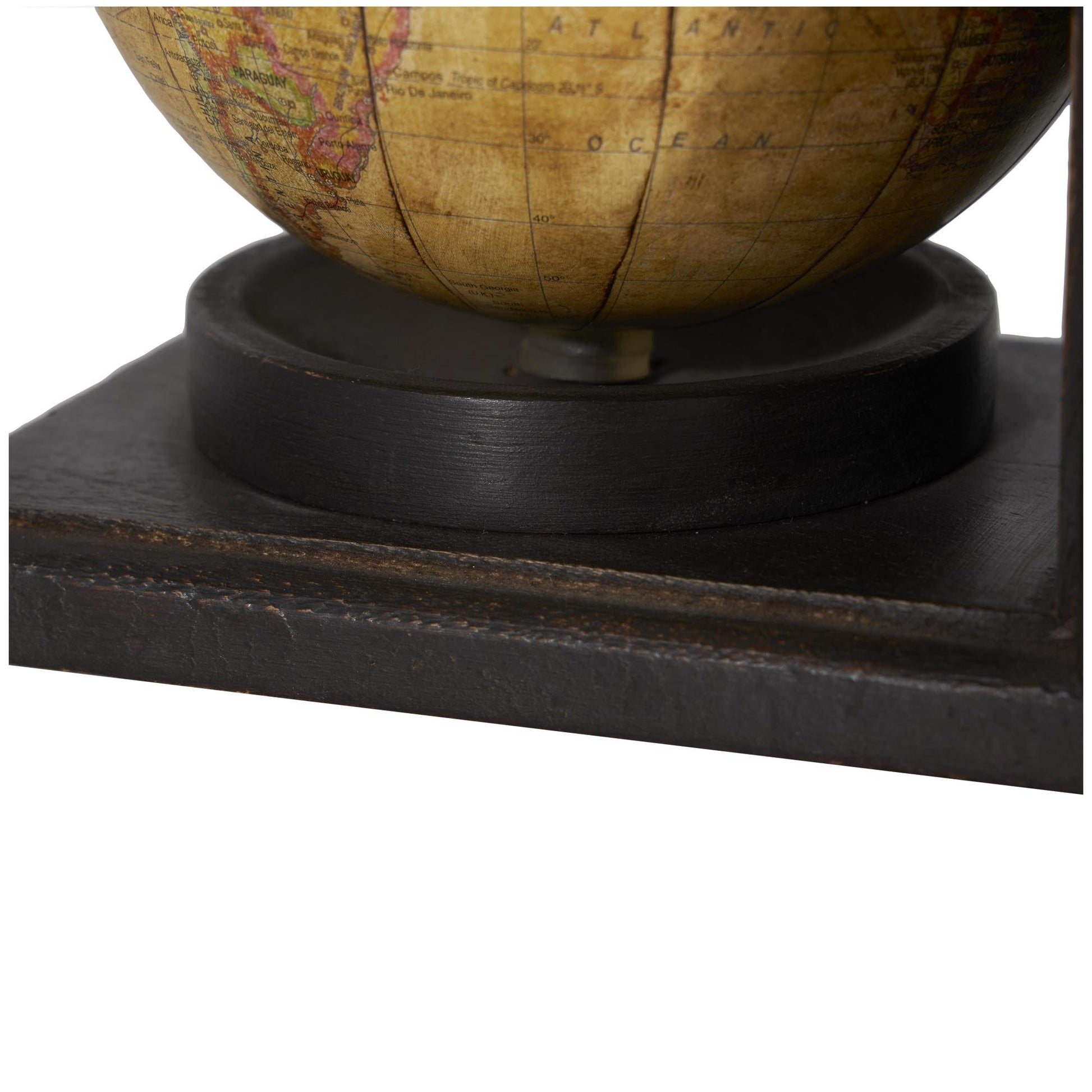 Set of 2 World Map Brown Wood Globe Decorative Bookends