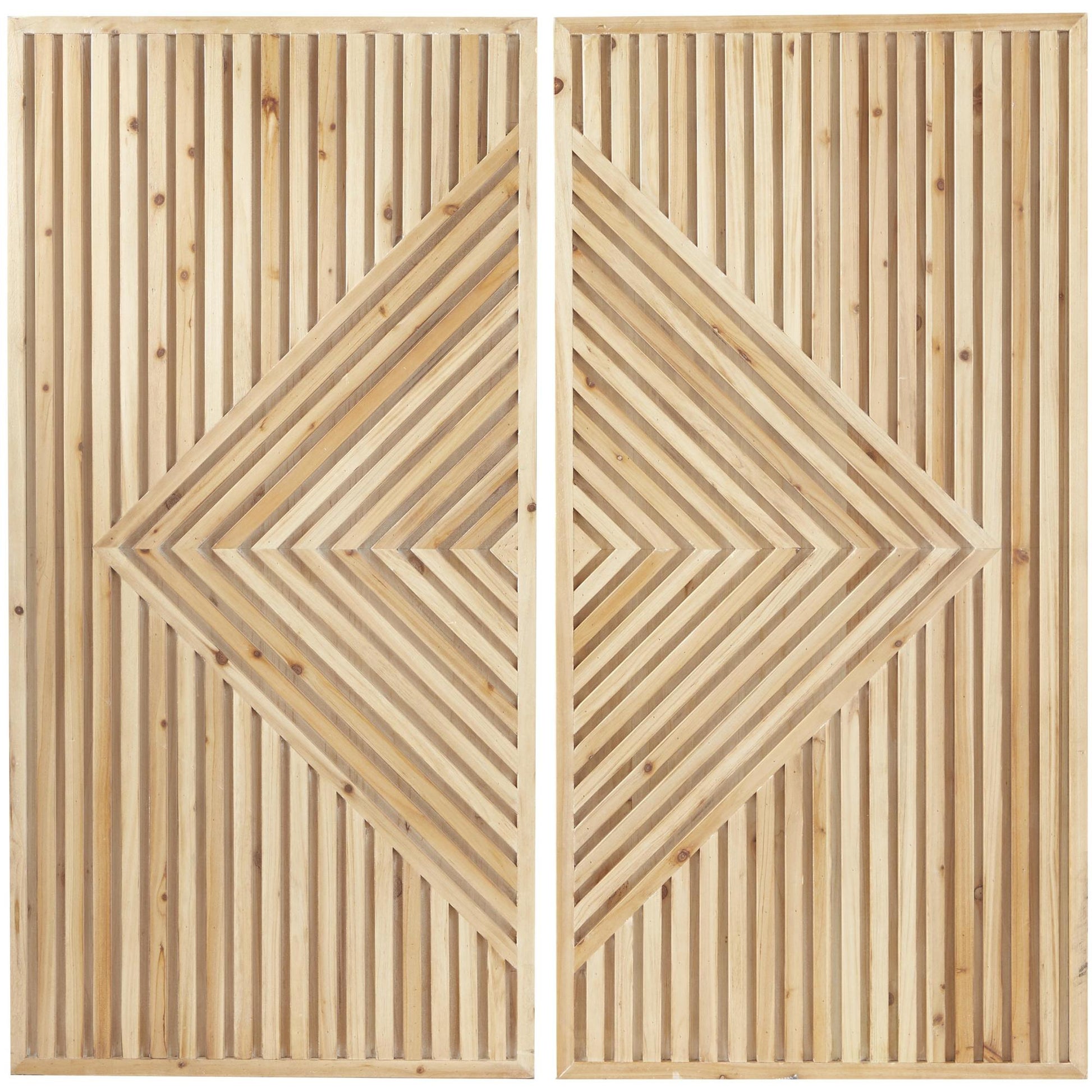 Set of 2 Geometric Brown Wood Carved Home Wall Decor