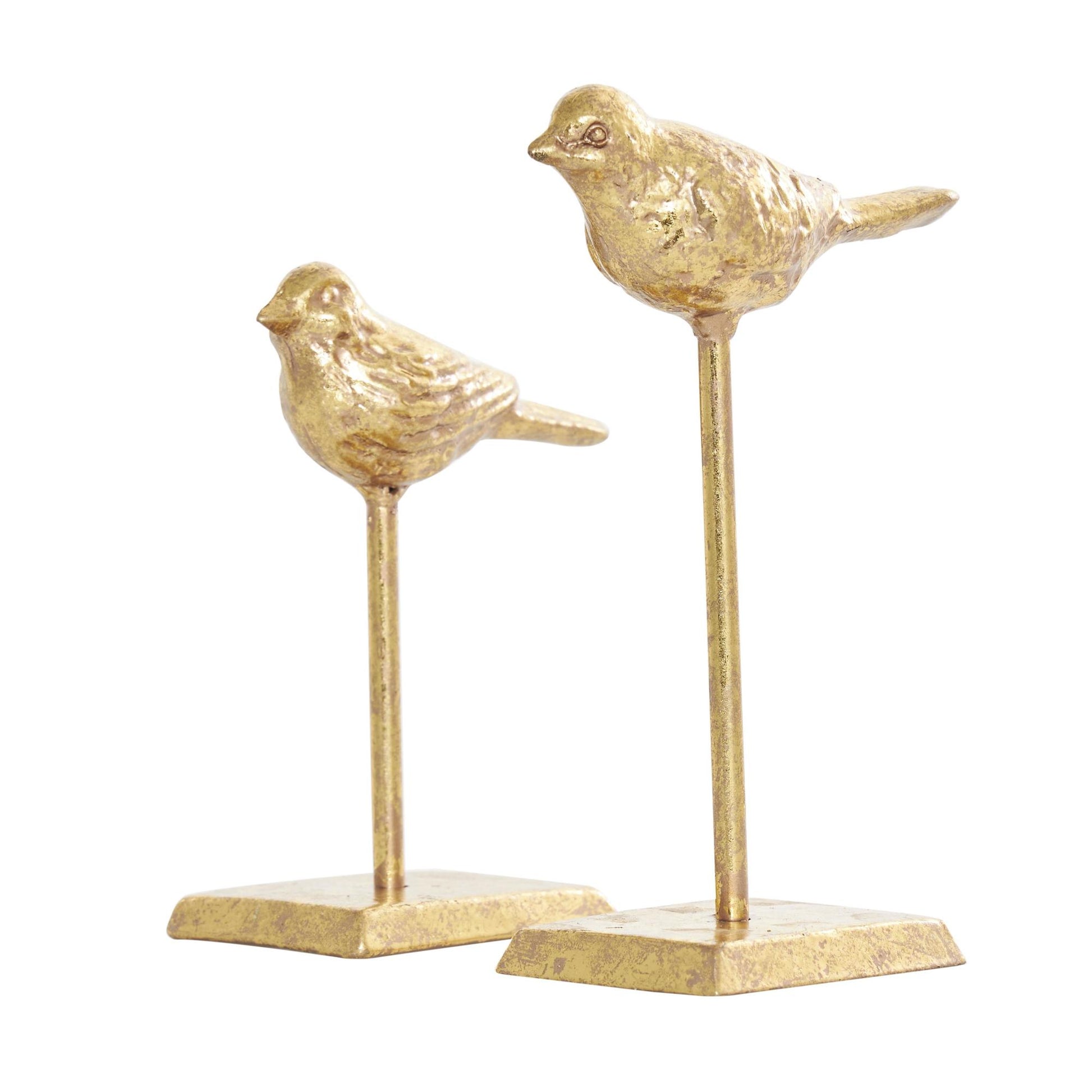 Set of 2 Bird Gold Metal Decorative Sculpture with Gold Foil Texturing