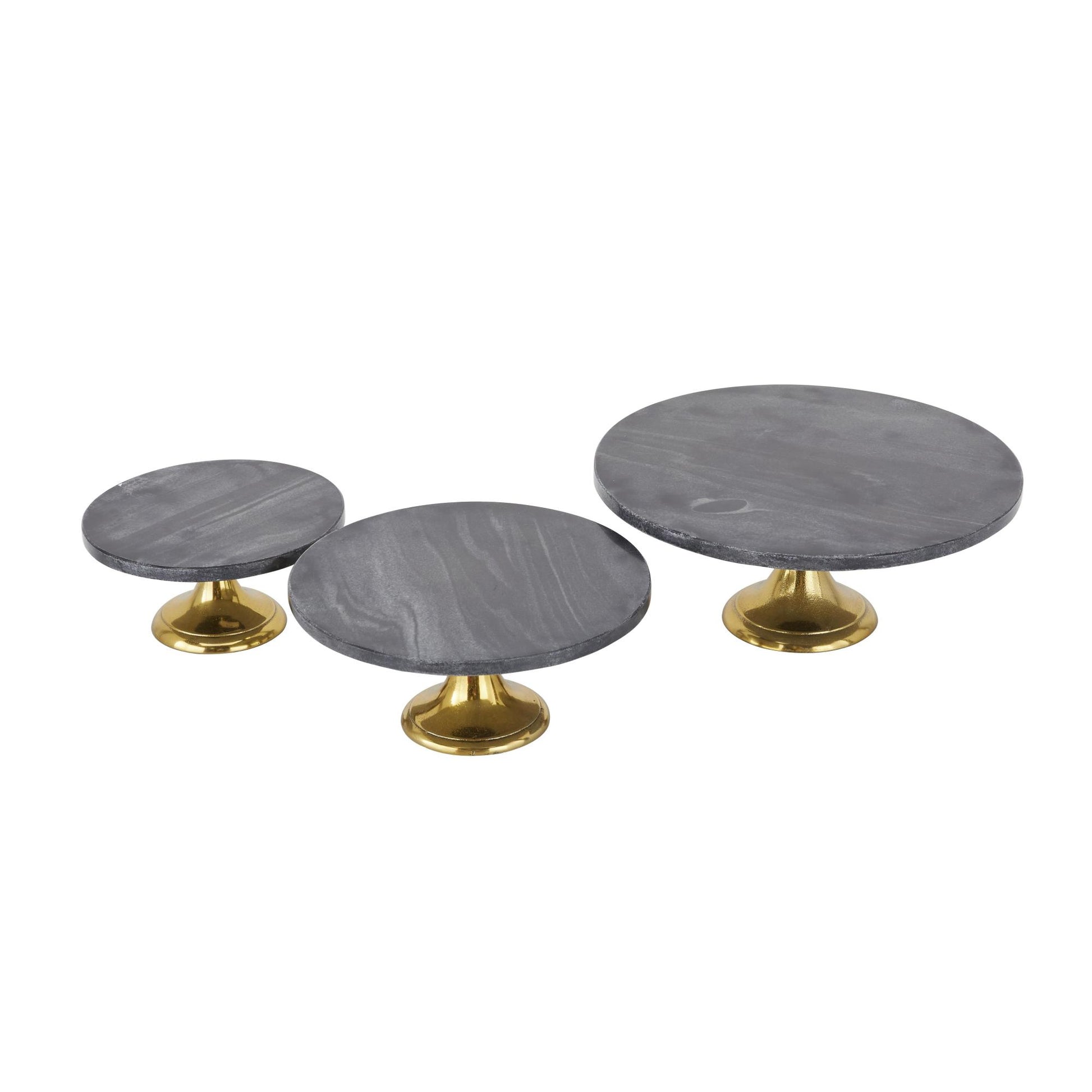 Set of 3 Black Aluminum Metal Decorative Cake Stand with Gold Base