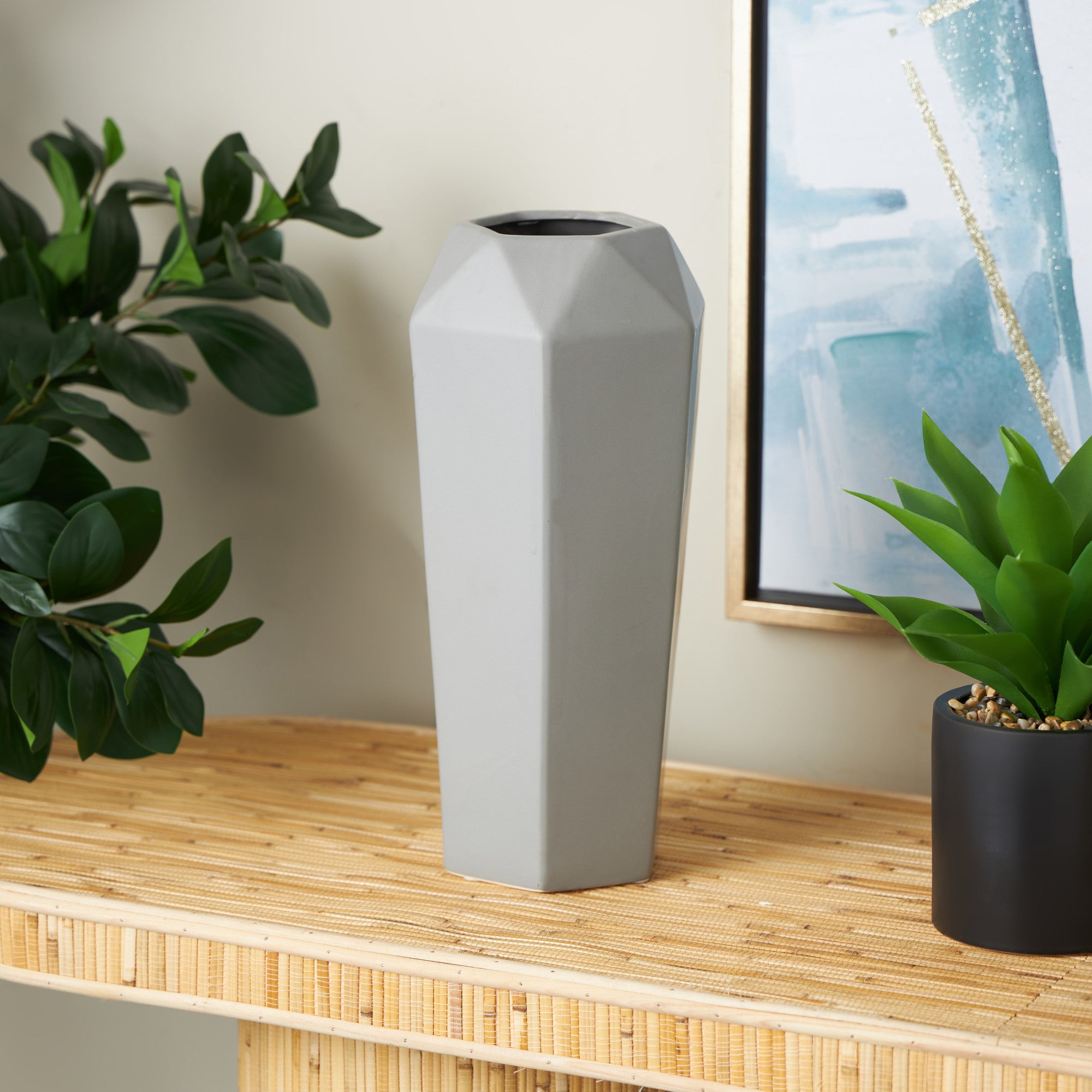 Geometric Gray Ceramic Decorative Vase