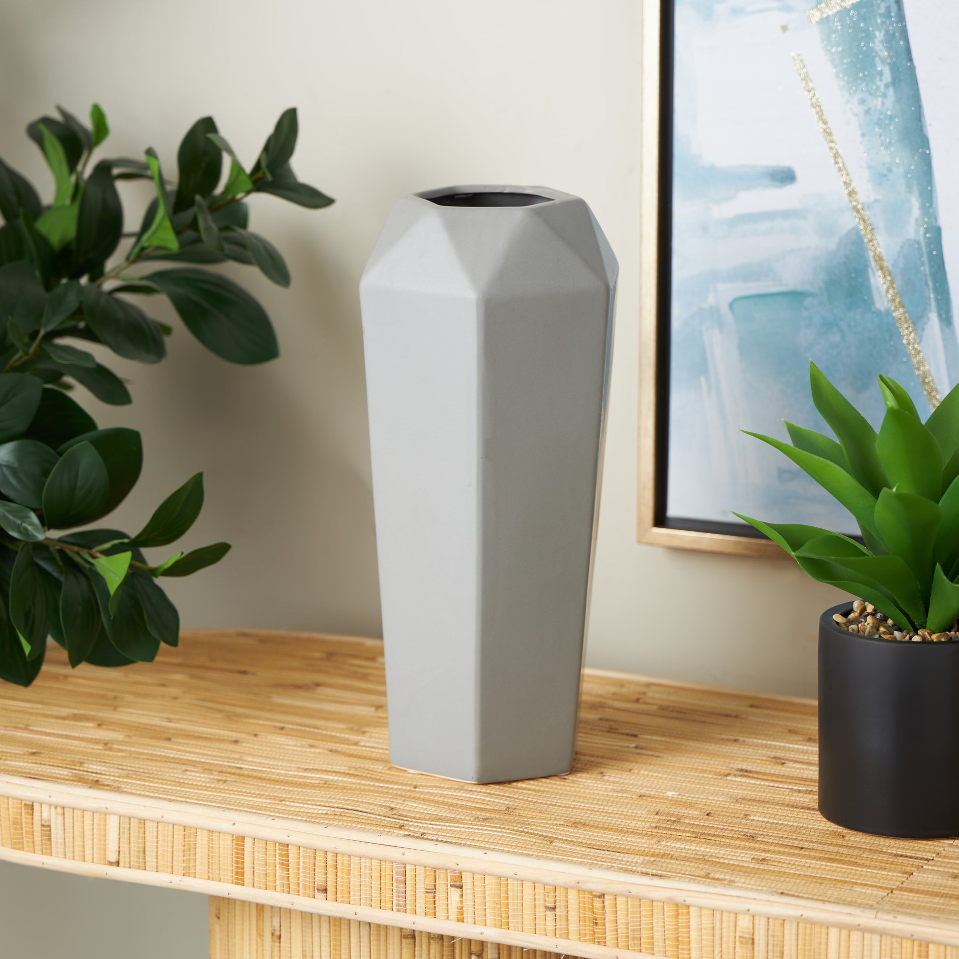 Geometric Gray Ceramic Decorative Vase