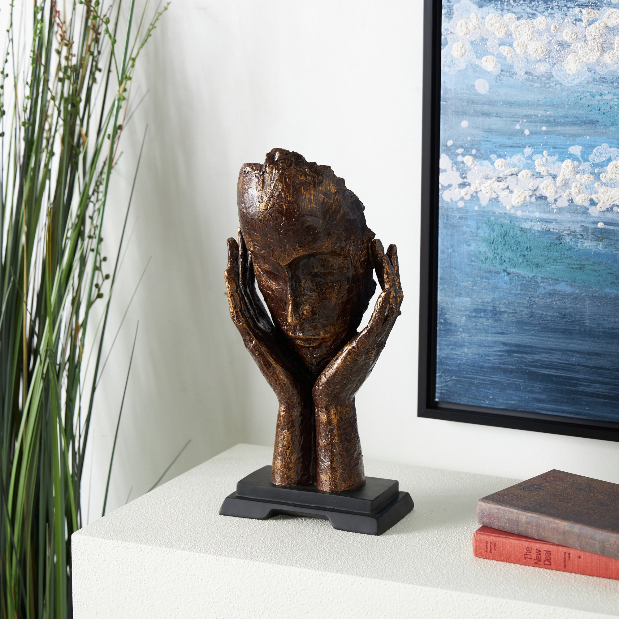 Mask Brown Polystone Thinker Decorative Sculpture