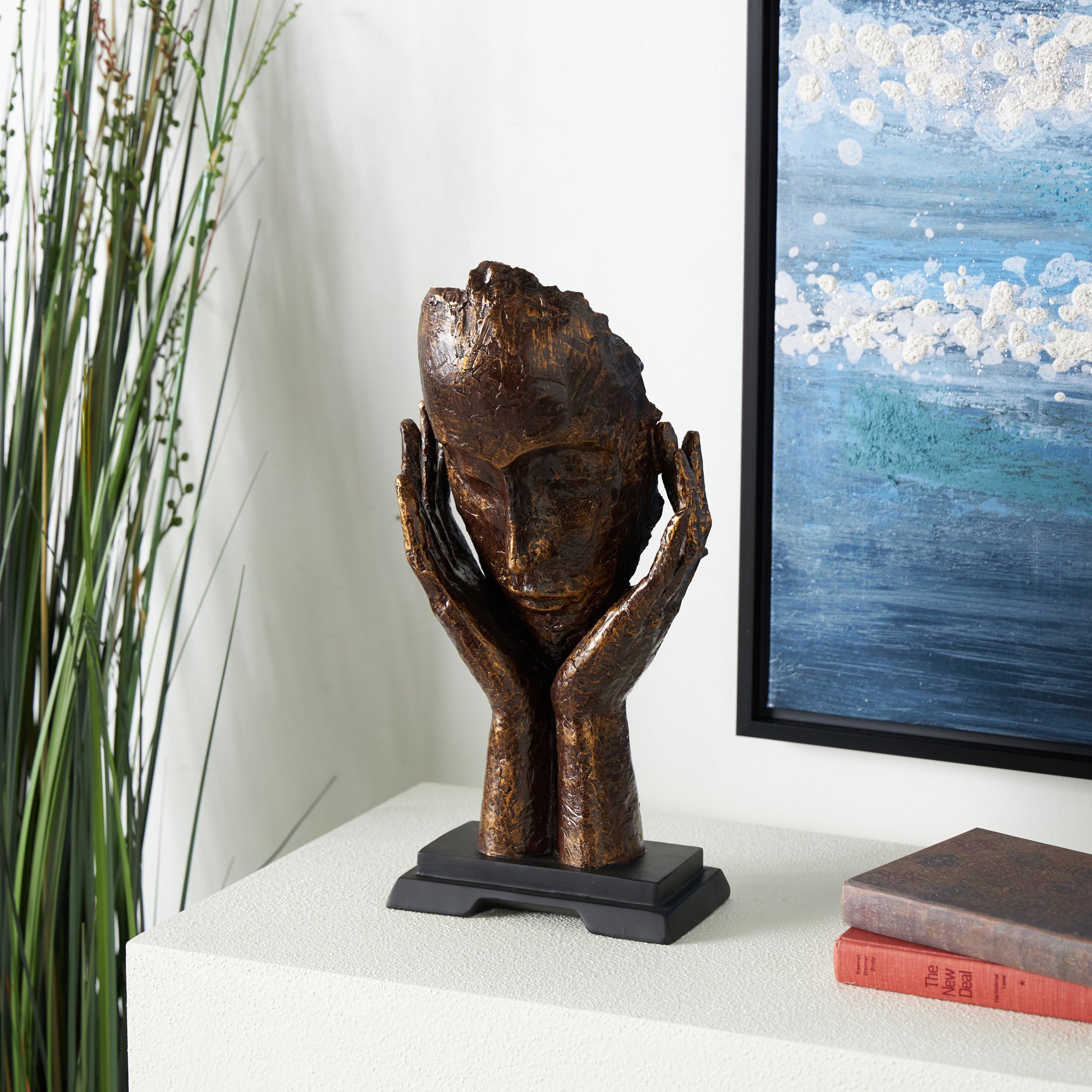 Mask Brown Polystone Thinker Decorative Sculpture