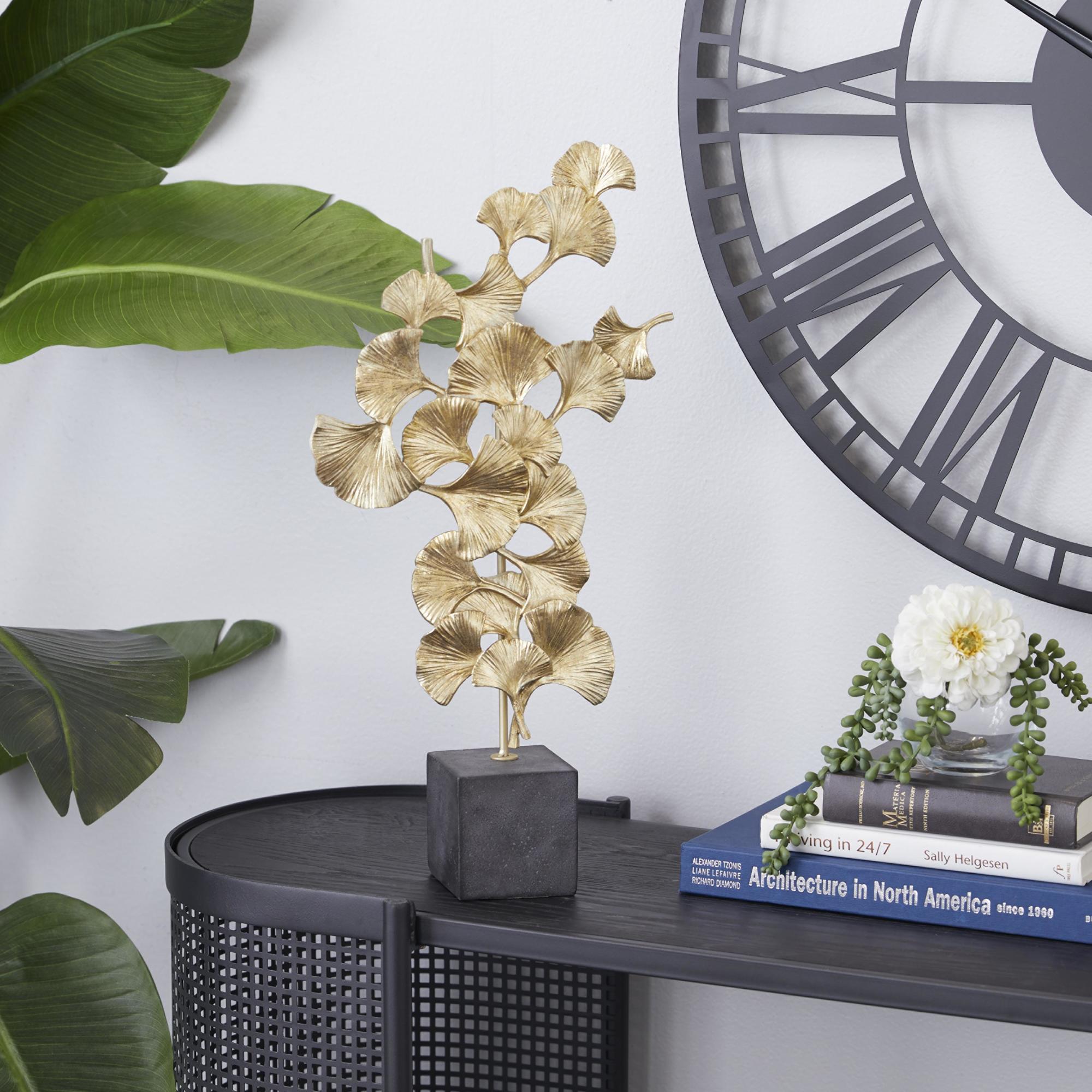 Floral Polystone Handmade Decorative Sculpture with Black Block Base