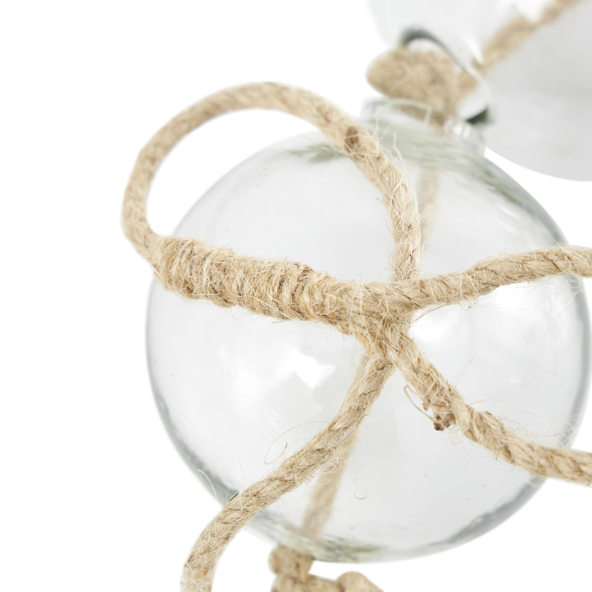 Glass Handmade Round Extra Long Frosted Orb Beaded Garland with Tassel with Knotted Jute Rope
