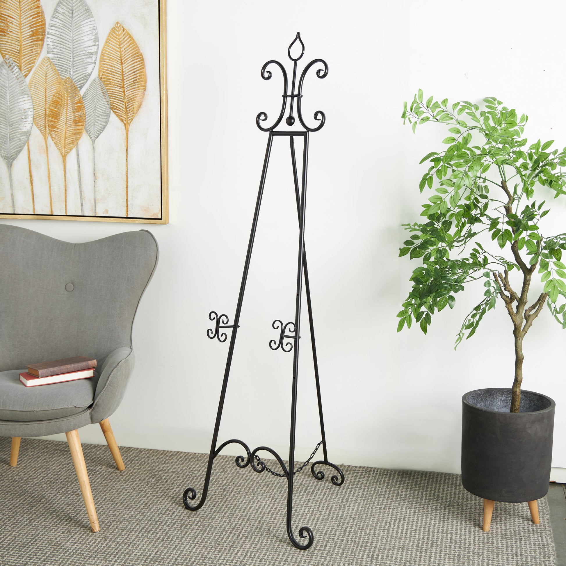 Scroll Black Metal Extra Large Adjustable 3 Tier Display Easel with Chain Support