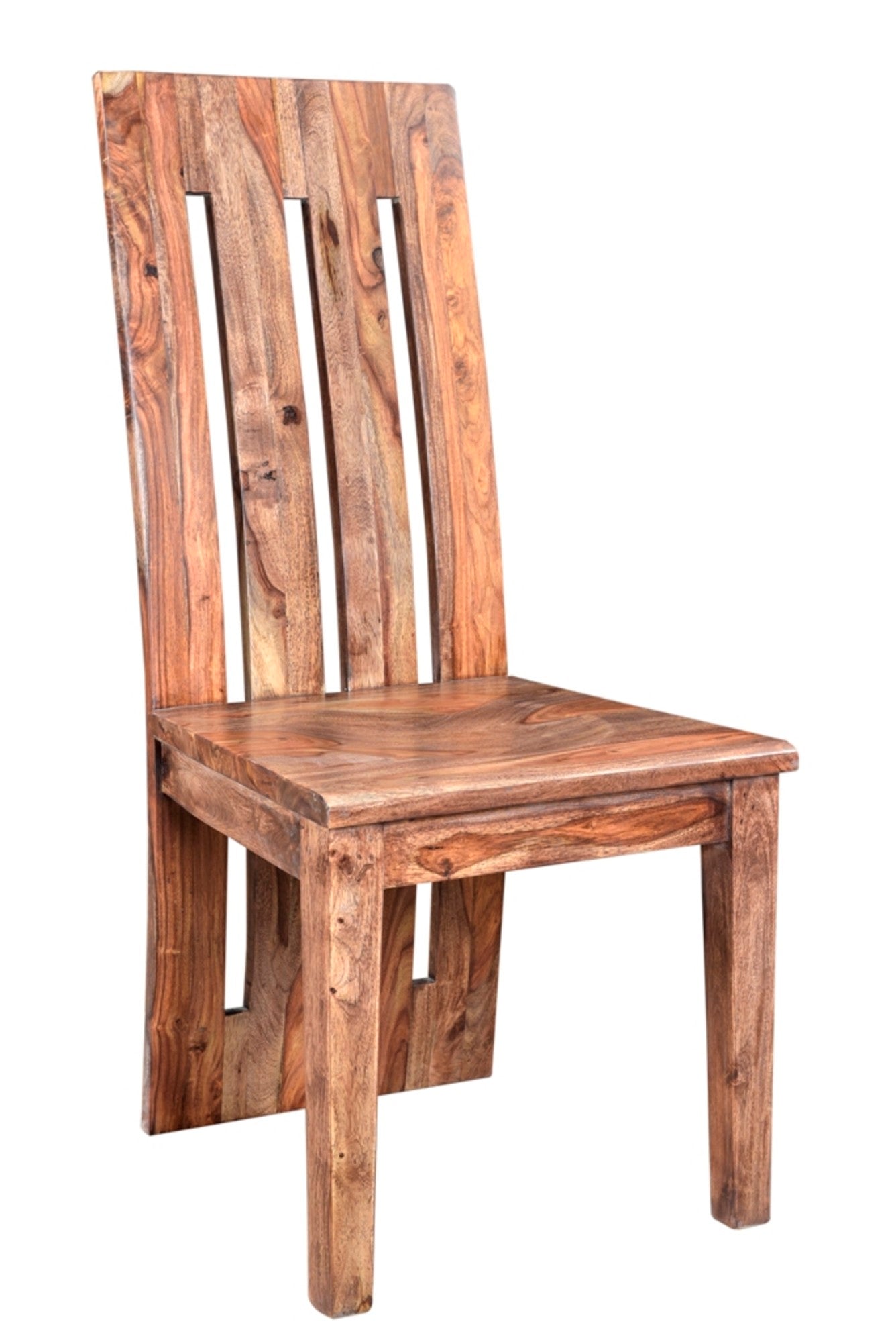 Set of 2 Brown Sheesham Wood Scoop Seat Kitchen Dining Chair with Fan Back and Open Slats