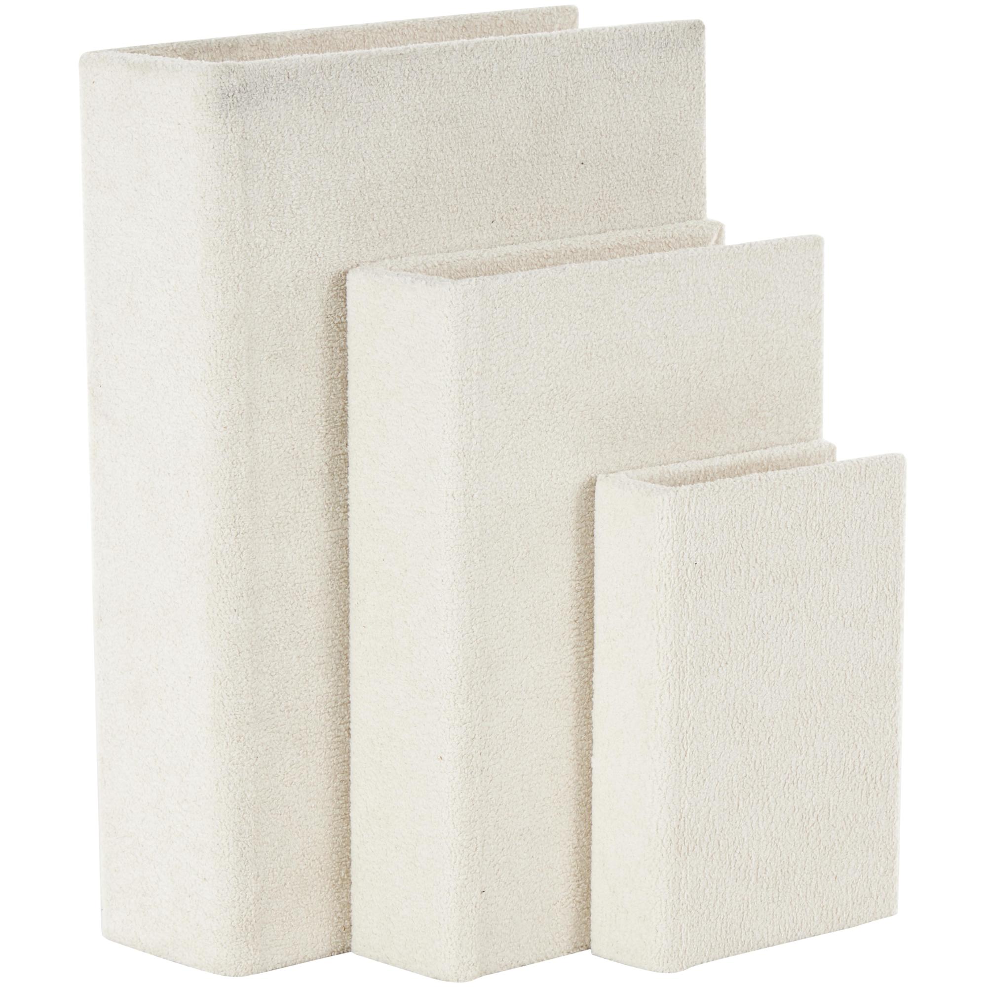 Set of 3 Velvet Textured Faux Book Storage Decorative Box with Gold Page Detailing