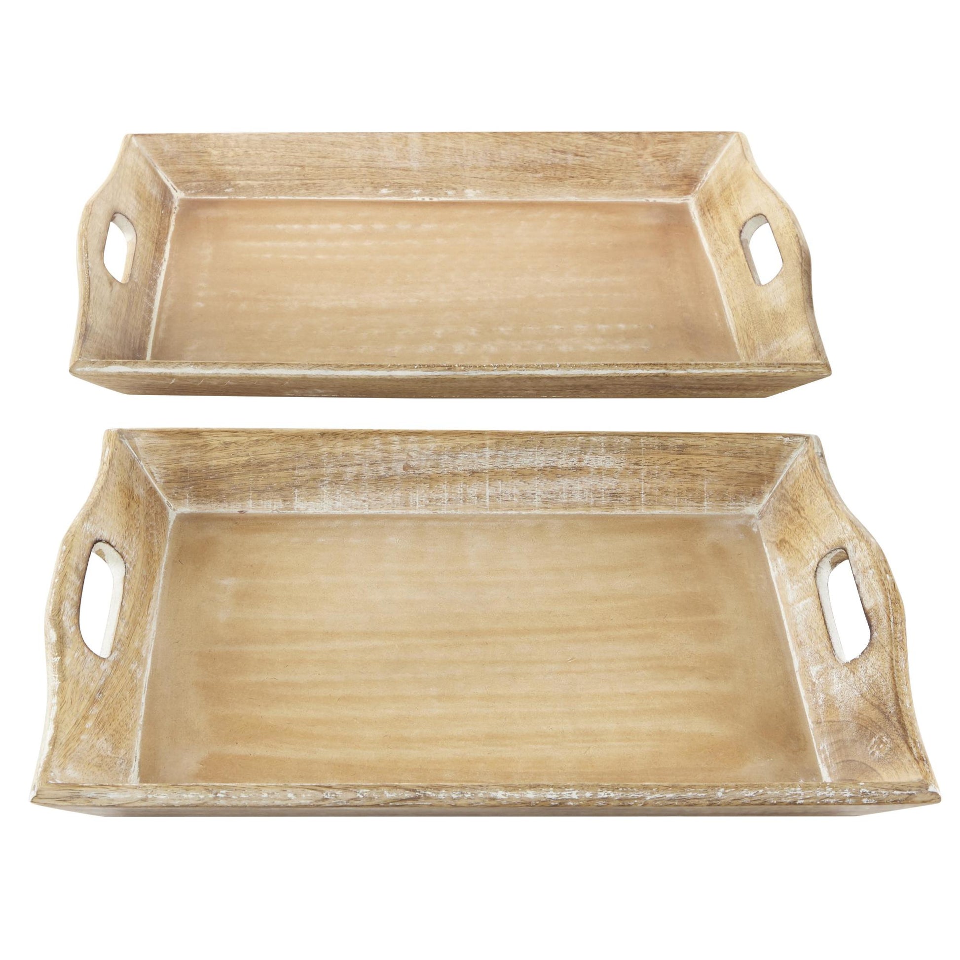 Set of 2 Brown Wooden Living Room Decor Tray