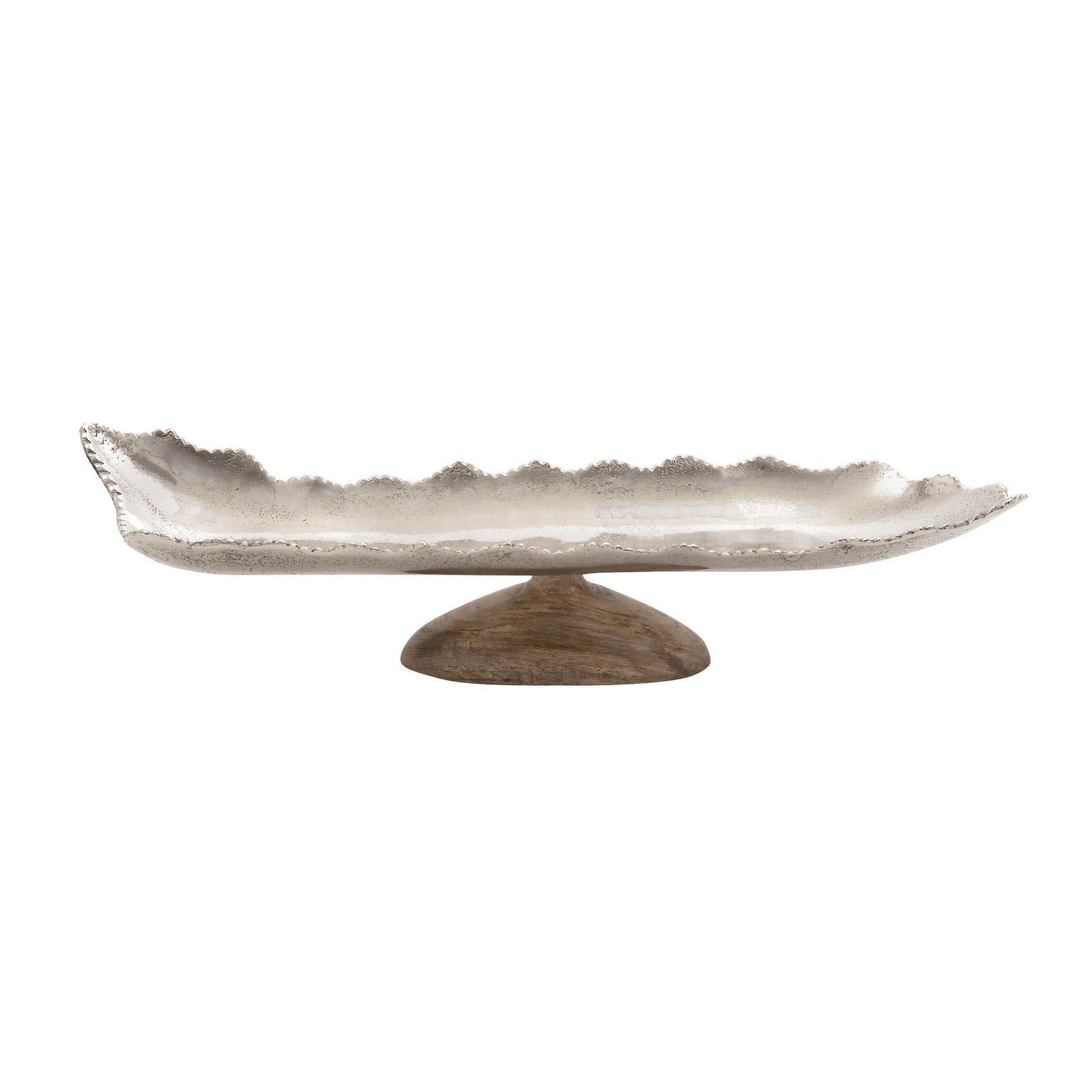 Silver Aluminum Metal Living Room Decor Tray with Wood base