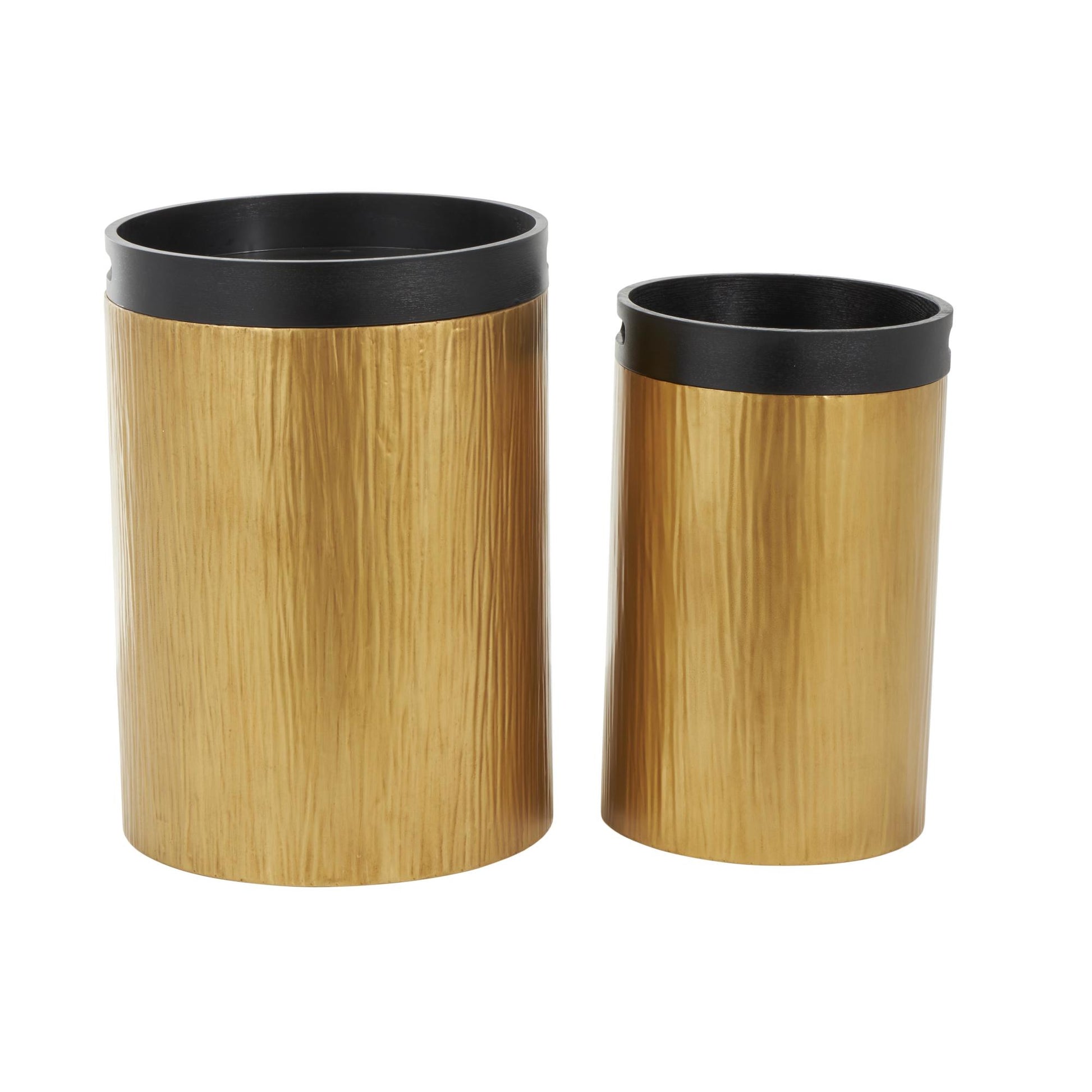 Set of 2 Gold Metal Nesting Side End Accent Table with Black Tray Tabletops