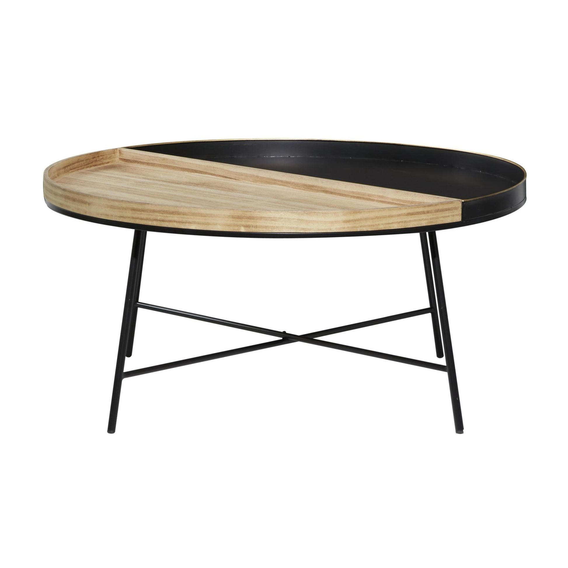 Black Metal Two-Toned Wood Split Tray Living Room Coffee Table