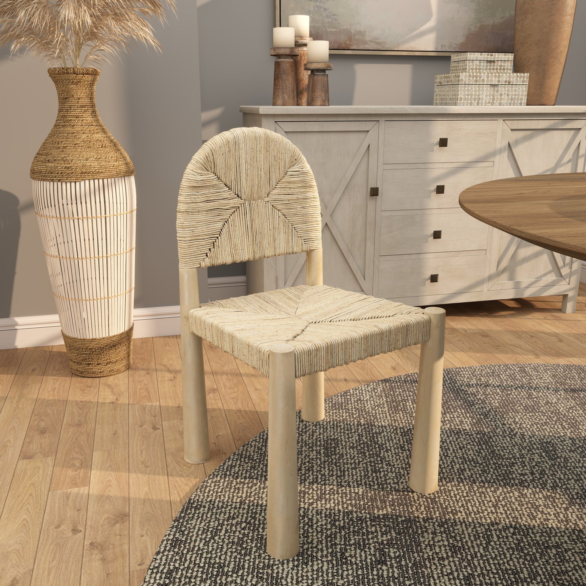 Set of 2 Wood Handmade Art Deco Kitchen Dining Chair with Woven Banana Leaf Seat