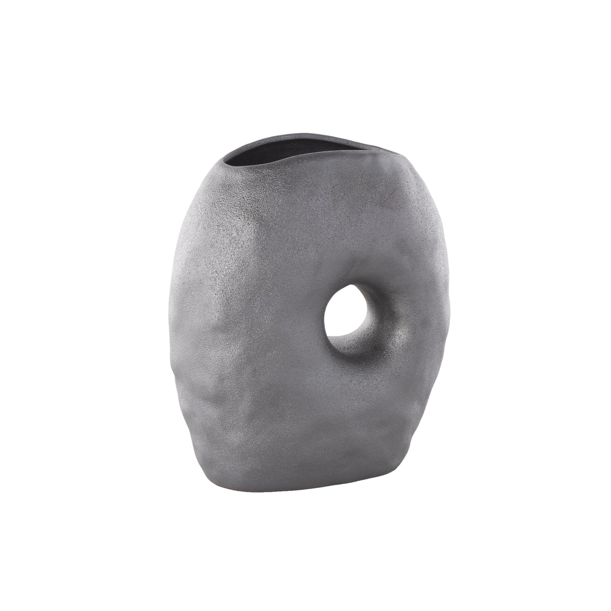 Abstract Gray Ceramic Wavy Donut Decorative Vase with Cutout Center
