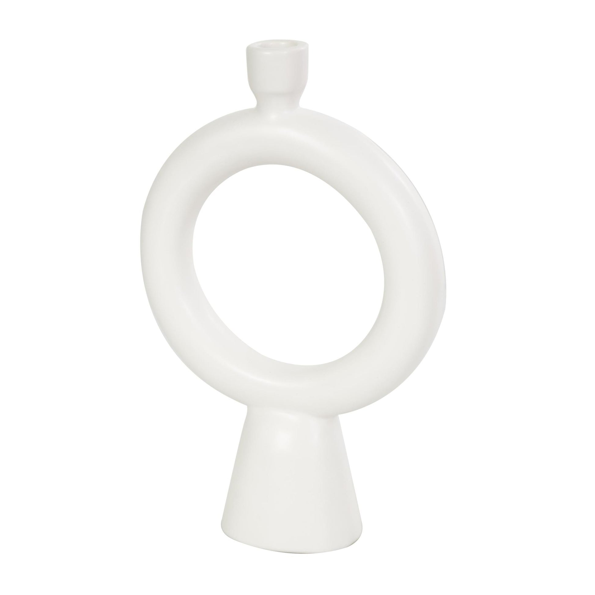 CosmoLiving by Cosmopolitan Set of 2 Geometric Black Ceramic Ring Decorative Candle Holder