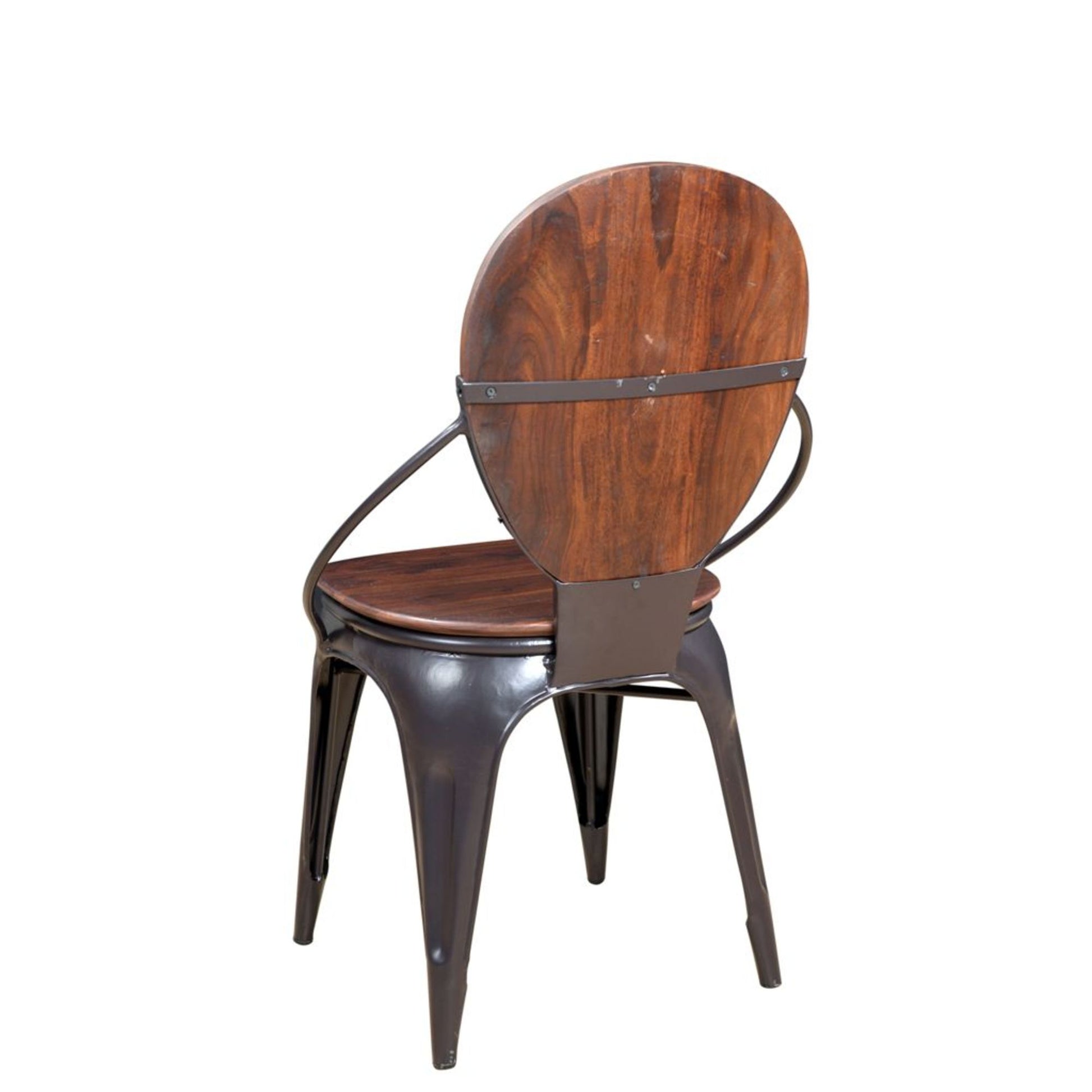 Set of 2 Brown Sheesham Wood Rounded Kitchen Dining Chair with Gunmetal Tapered Legs and Curved Support
