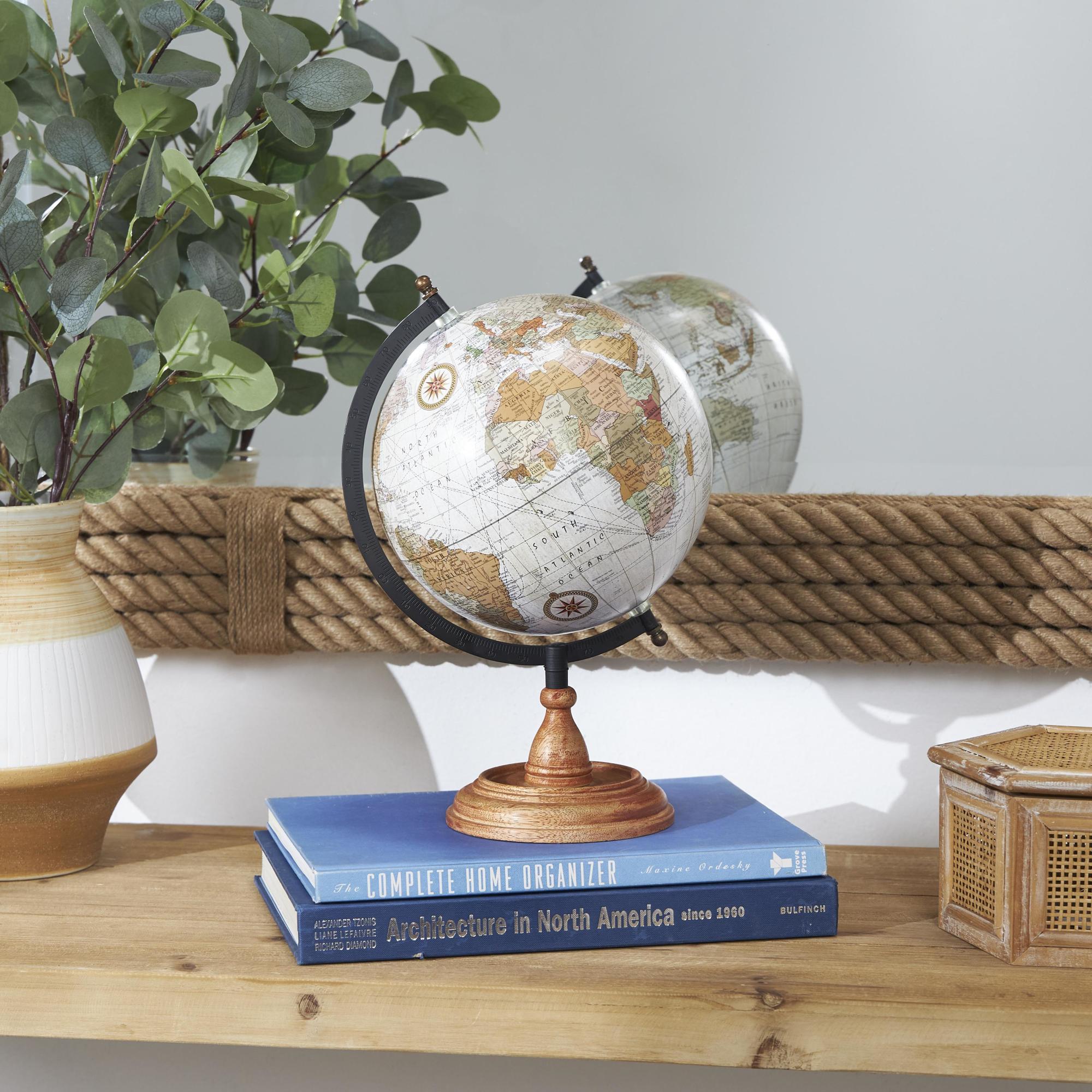 World Map Brown Mango Wood Educational/Geographic Earth Globe with Multicolored Continents
