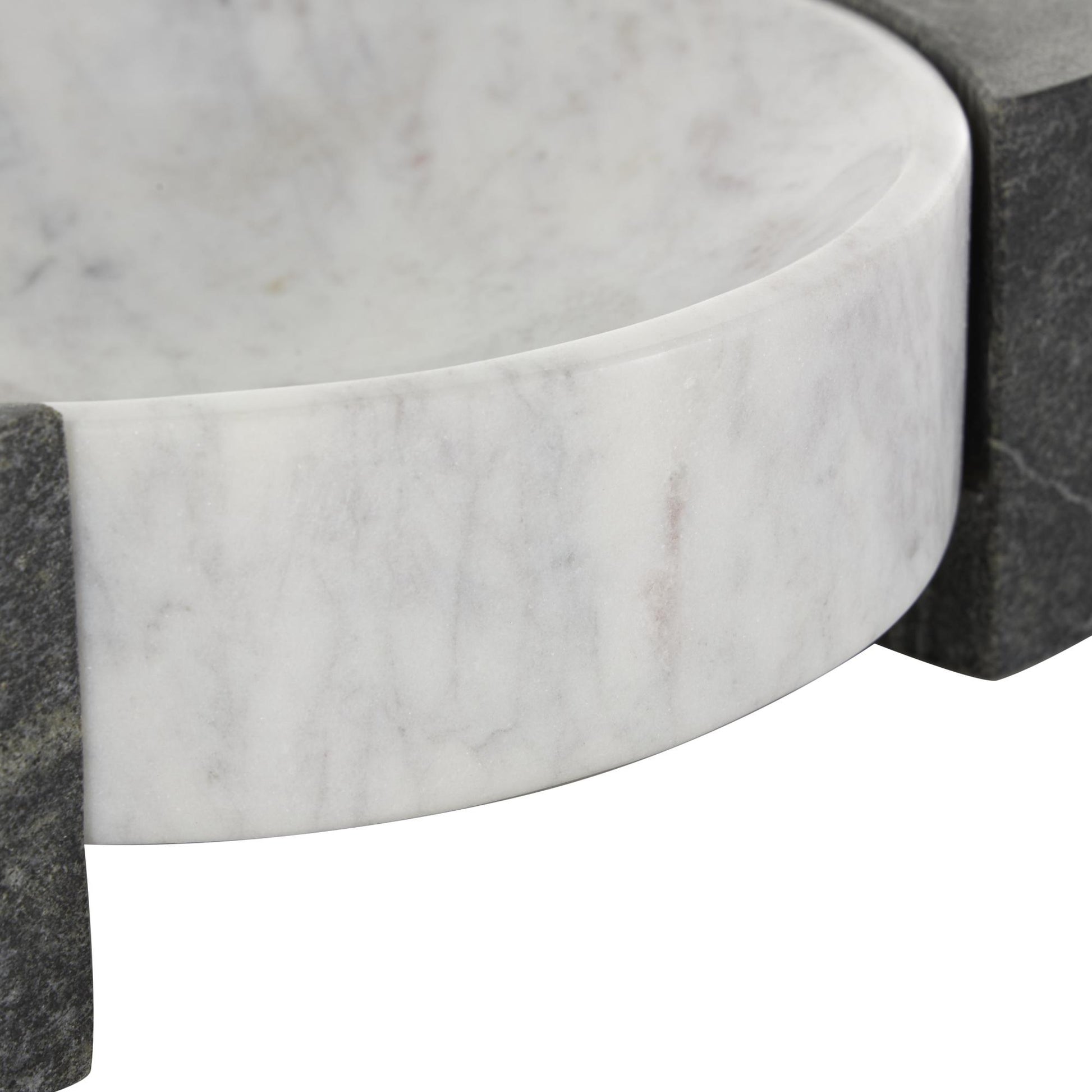 Geometric White Marble Round Living Room Decor Tray with Black Rectangular Blocks