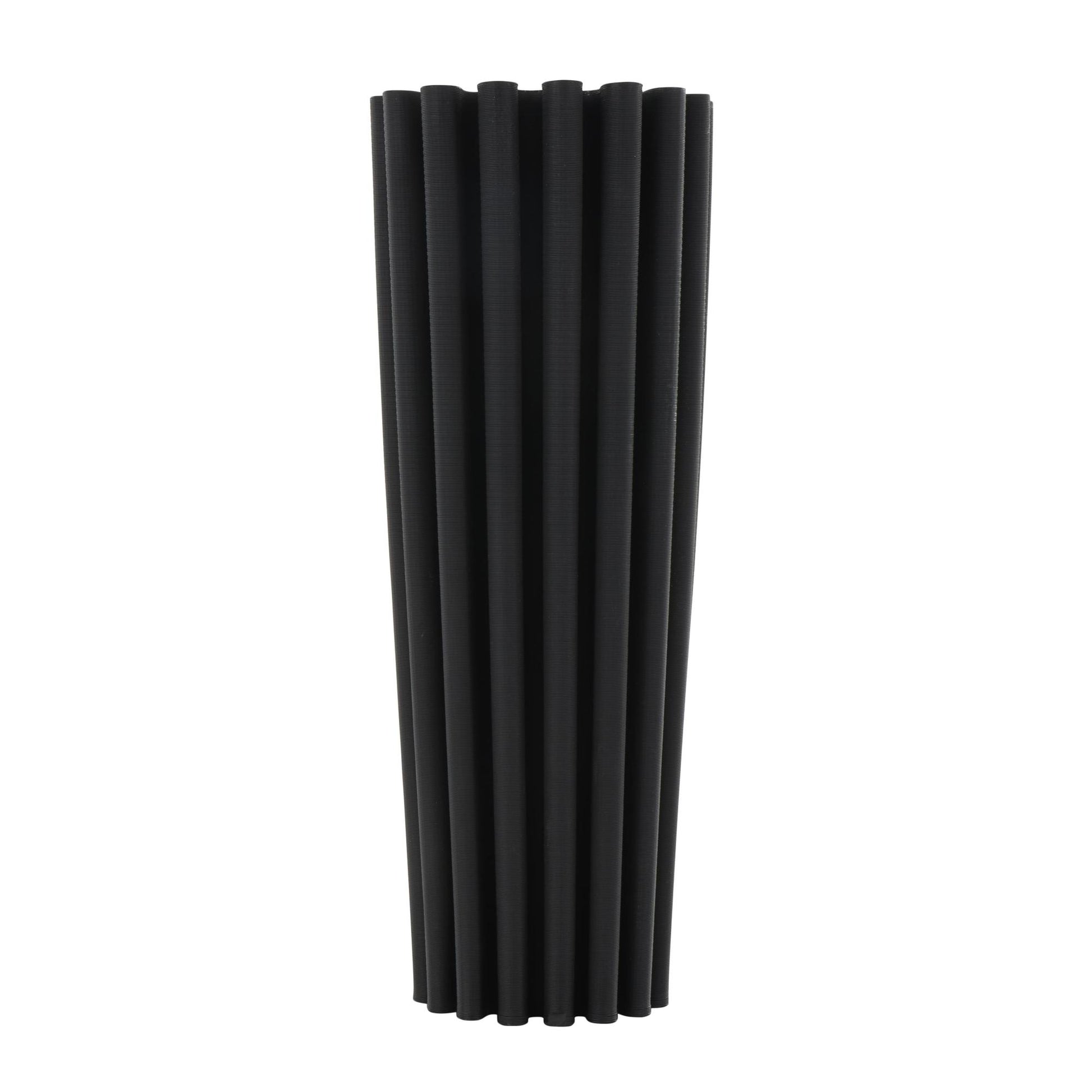 Abstract Black Ceramic Dimensional Ribbed Decorative Vase with Cylindrical Ridges