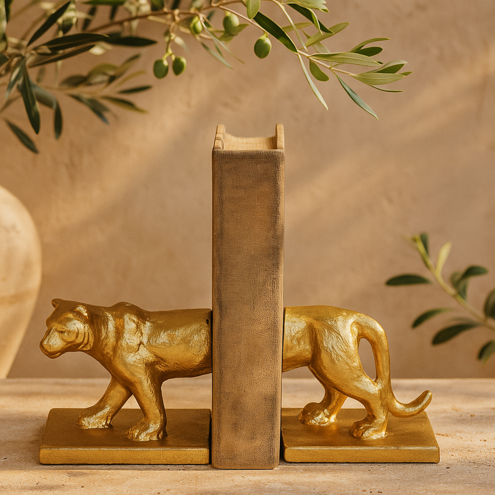 Set of 2 Leopard Gold Metal Decorative Bookends