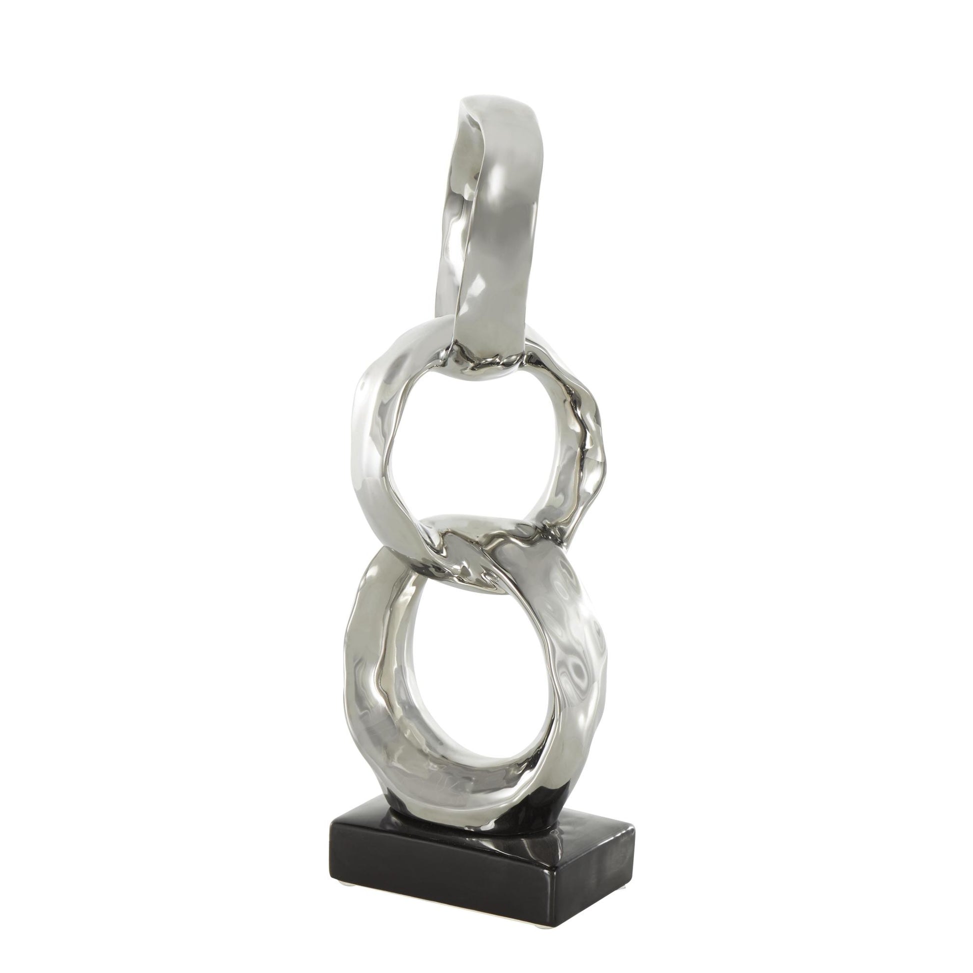 Abstract Ceramic Interlocked Ring Decorative Sculpture with Black Base