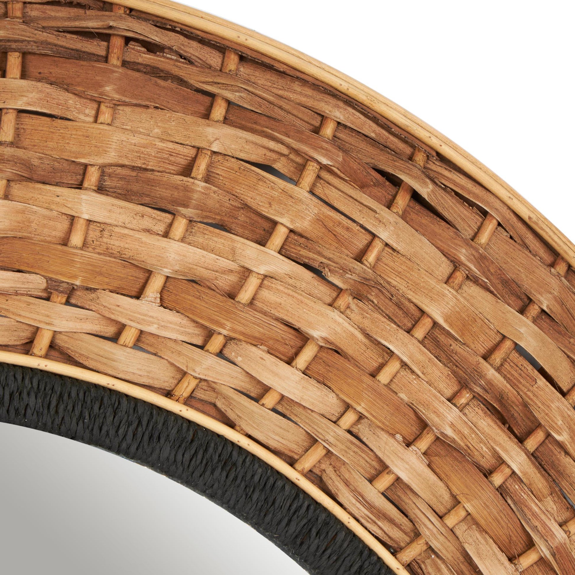 Tribal Brown Seagrass Handmade Room Wall Mirror with Black Inner Frame