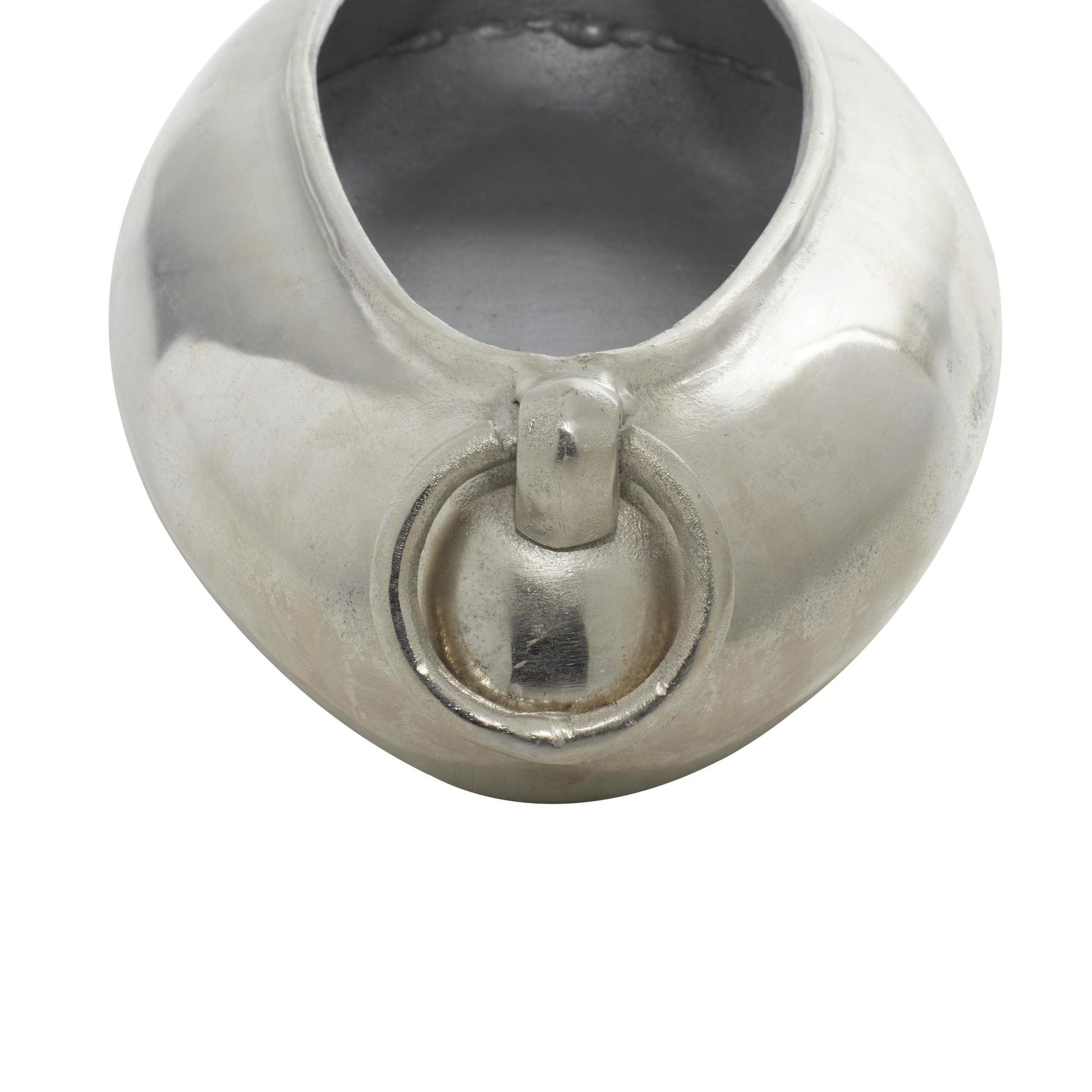 Silver Aluminum Metal Large Decorative Bowl with Ring Handles