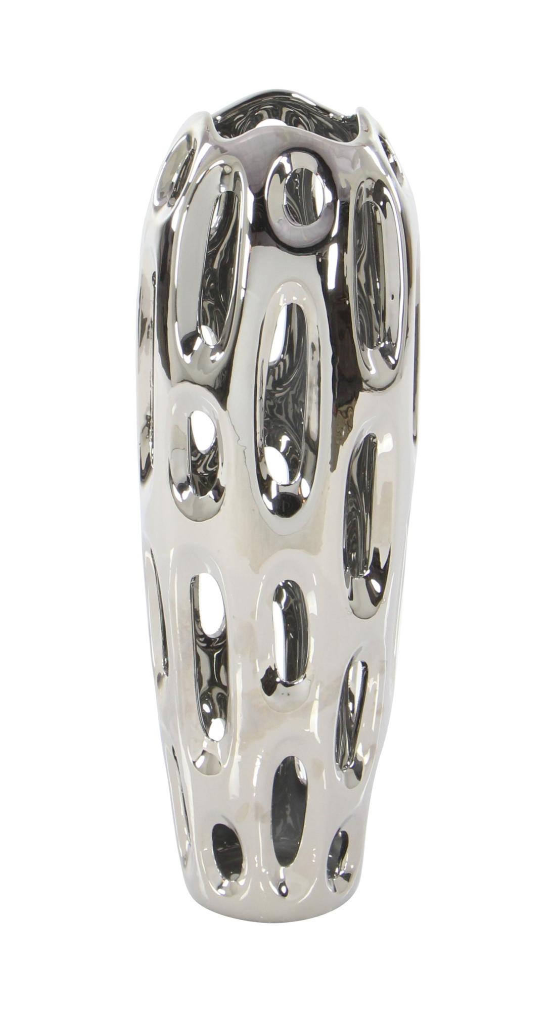 Silver Ceramic Decorative Vase with Cut Out Designs
