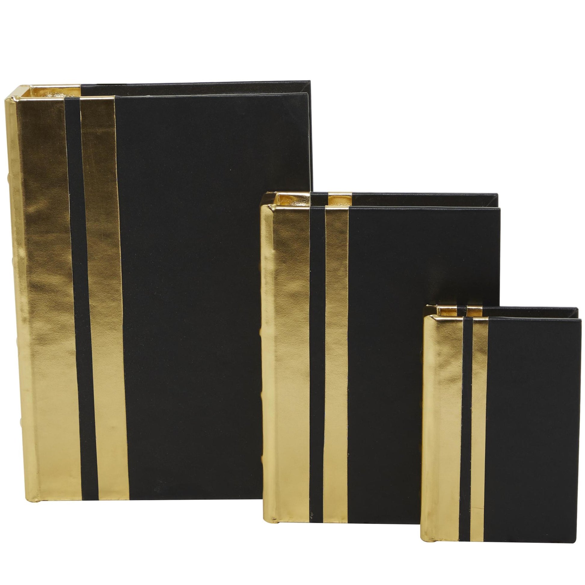 CosmoLiving by Cosmopolitan Set of 3 Faux Leather Metallic Faux Book Storage Decorative Box
