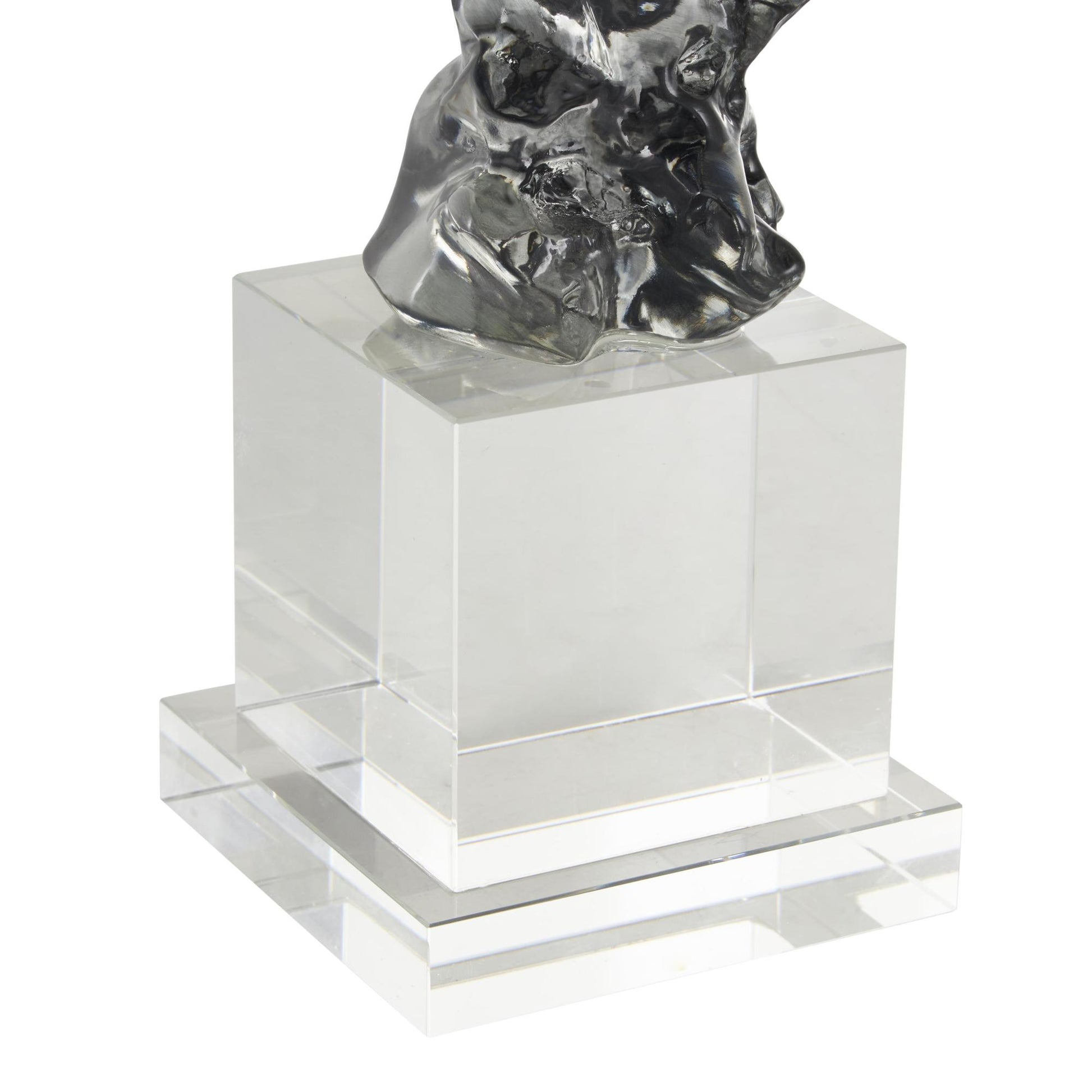 Abstract Clear Glass Handmade Freeform Decorative Sculpture with Clear Square Base