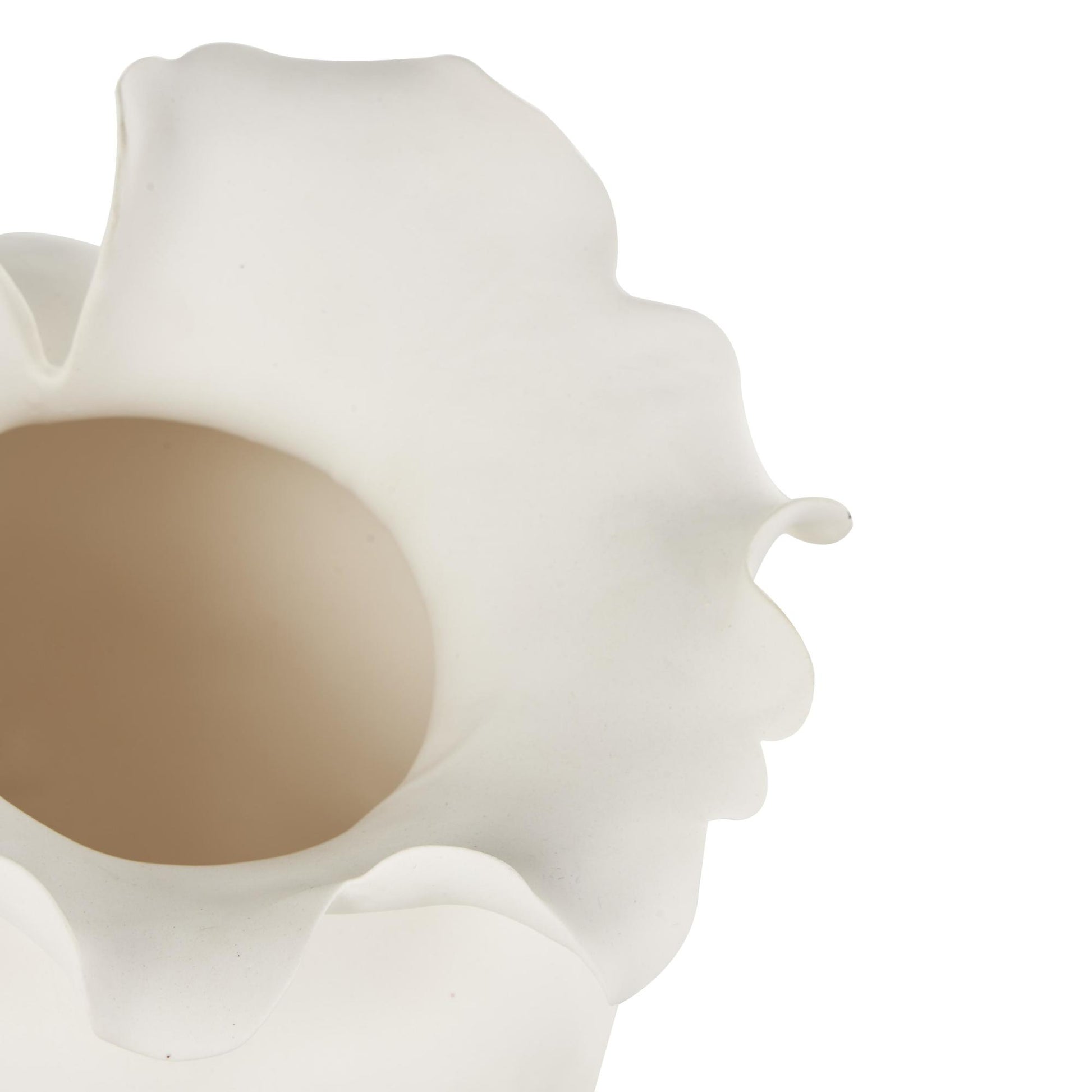 Abstract Ceramic Wide Rounded Floral Shaped Decorative Vase with Petal Rim