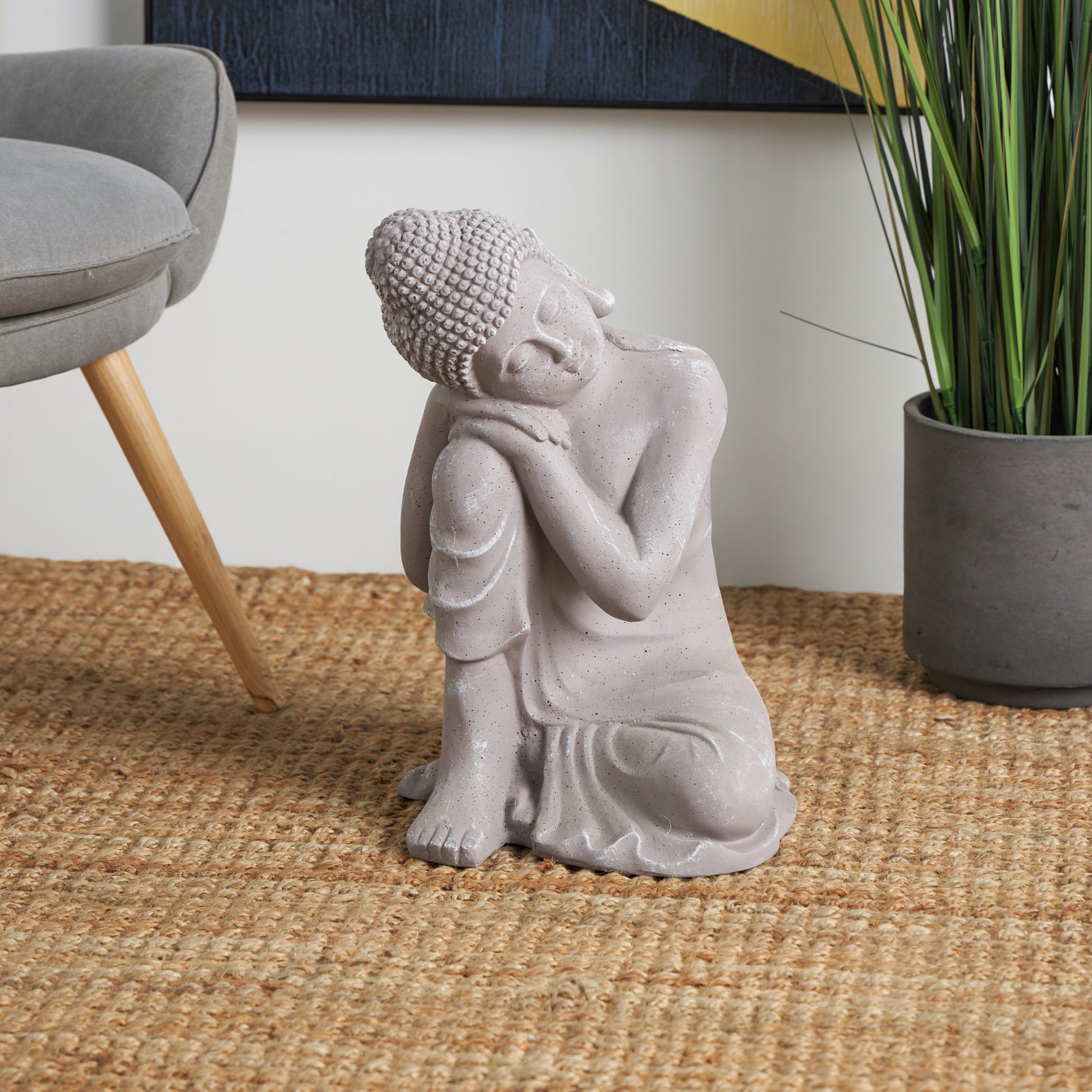 Buddha Gray Magnesium Oxide Indoor Outdoor Meditating Decorative Garden Sculpture