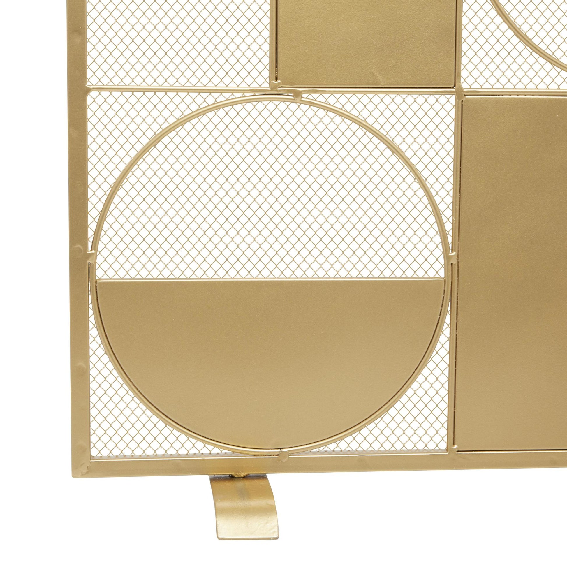 Geometric Gold Metal Cut-Out Single Panel Living Room Fireplace Screen with Mesh Netting