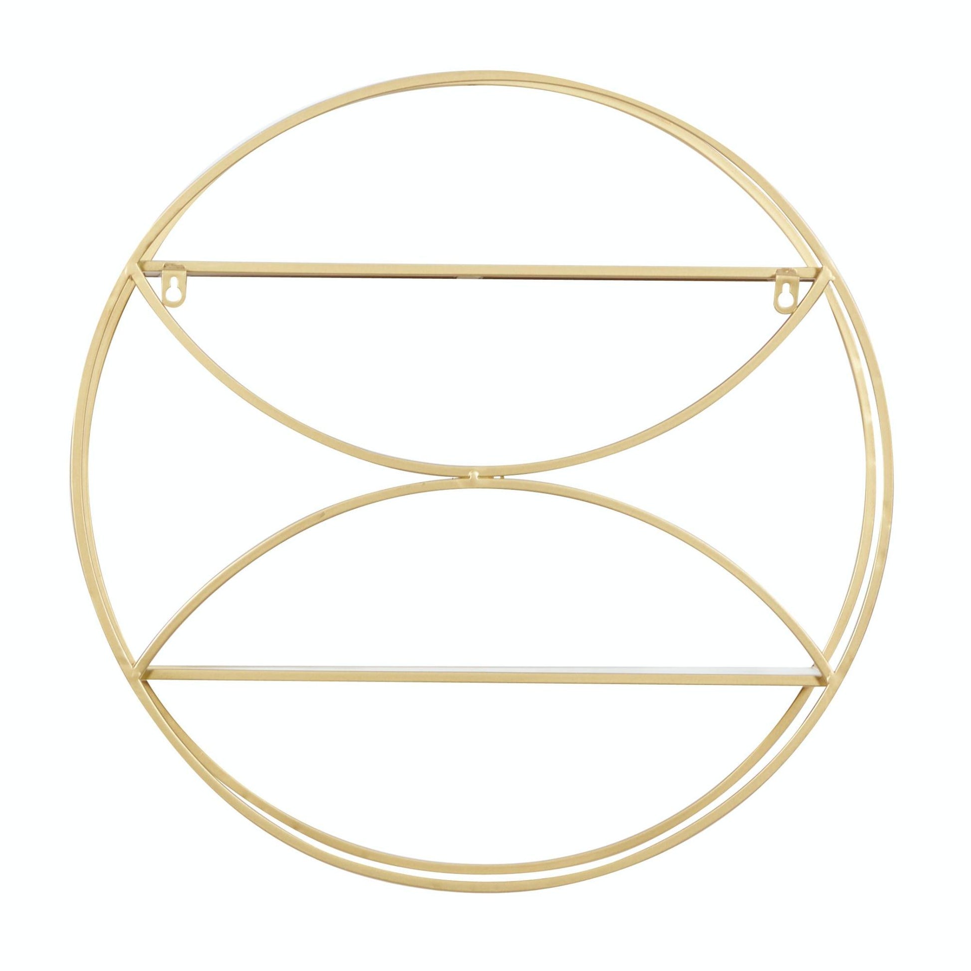 CosmoLiving by Cosmopolitan Geometric Gold Metal Round 2 Shelves Room Wall Shelf
