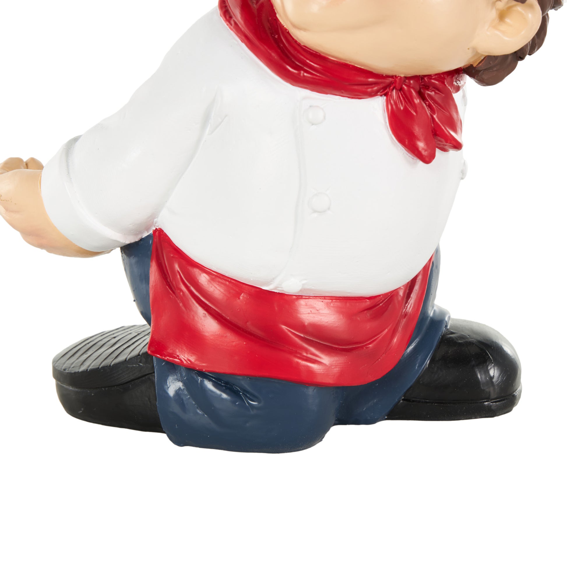 Chef White Polystone Kitchen Decorative Figurine Single Bottle Kitchen Wine Holder with Red Accents